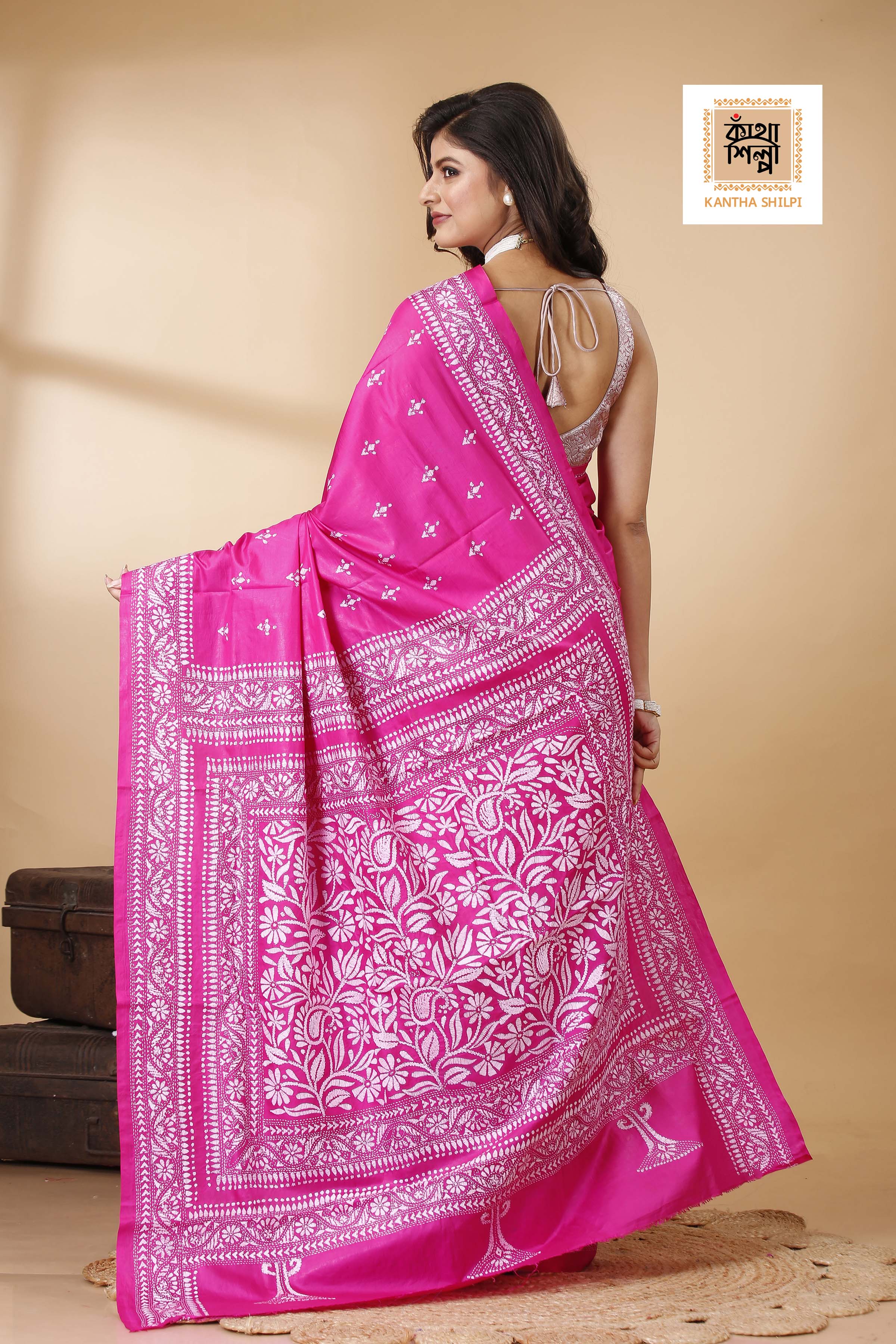 Pure Bangalore Silk Kantha Stitch Saree SN202522301