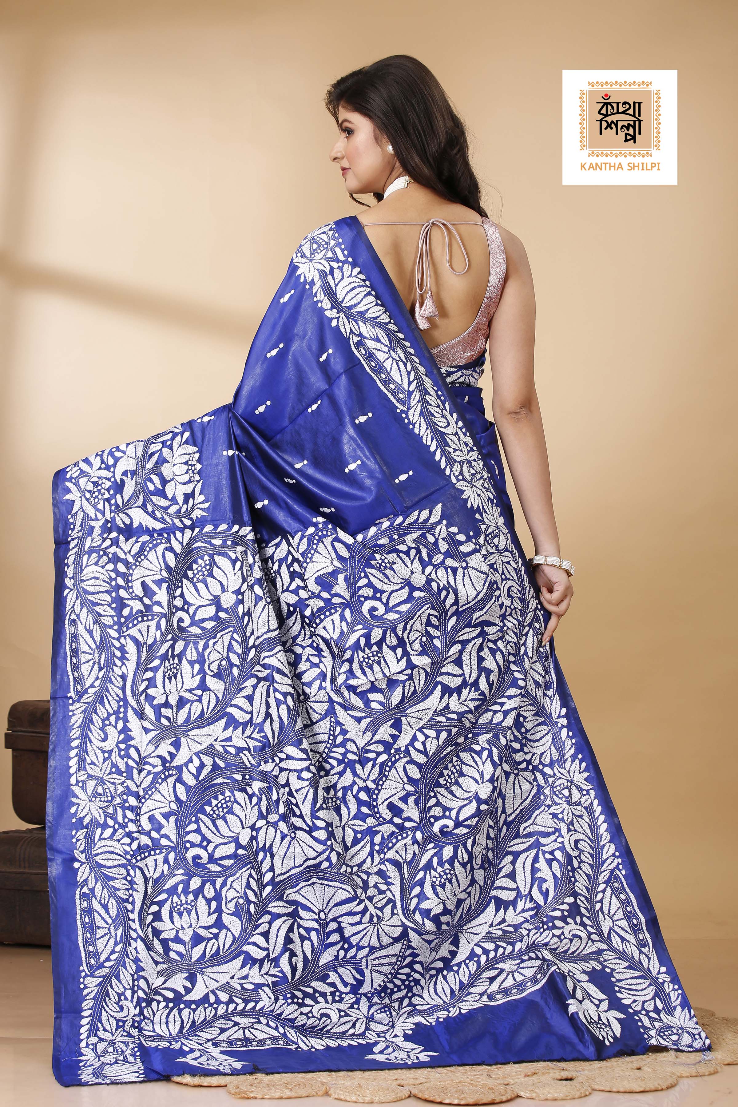 Pure Bangalore Silk Kantha Stitch Saree SN202522319