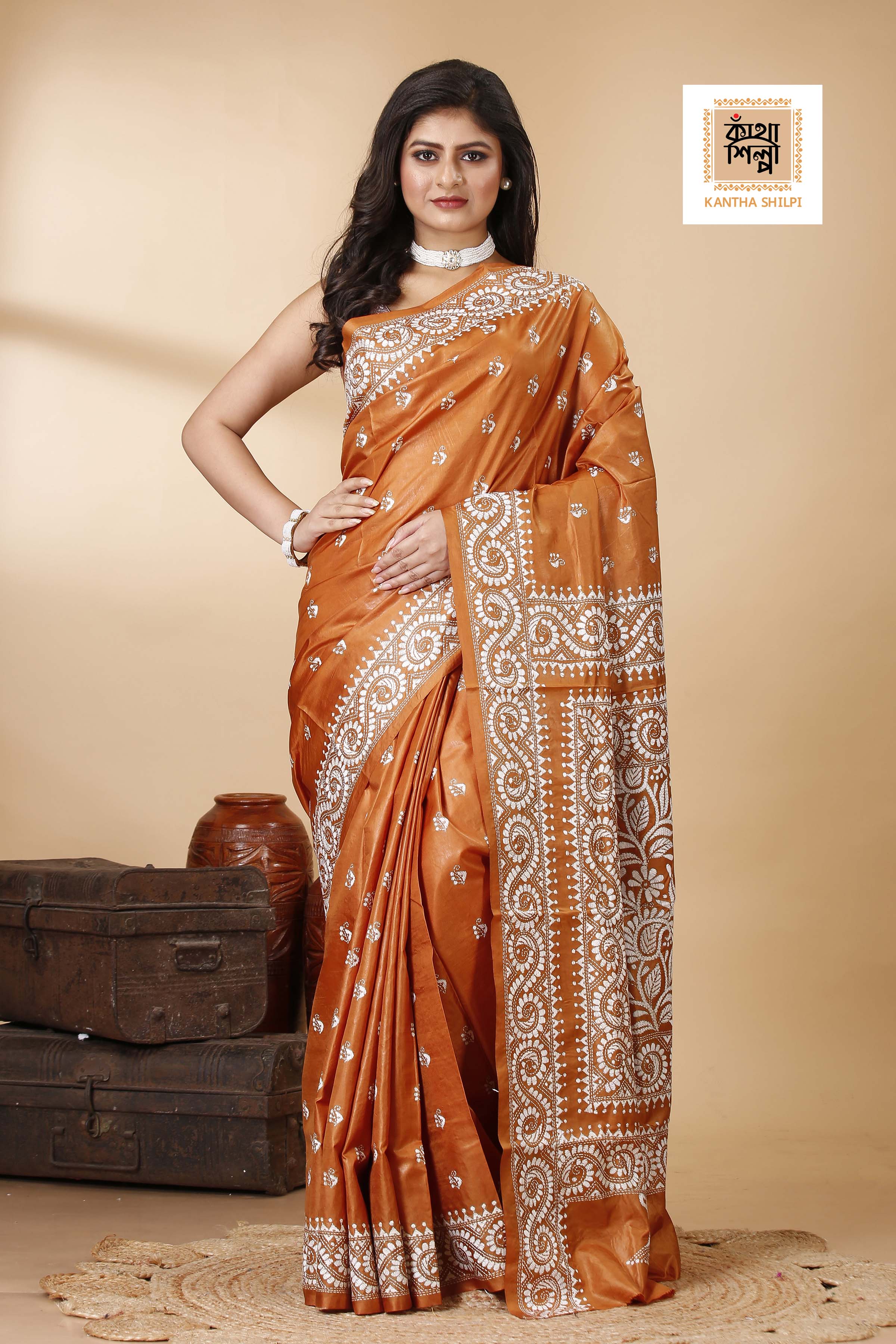 Pure Bangalore Silk Kantha Stitch Saree SN202522343