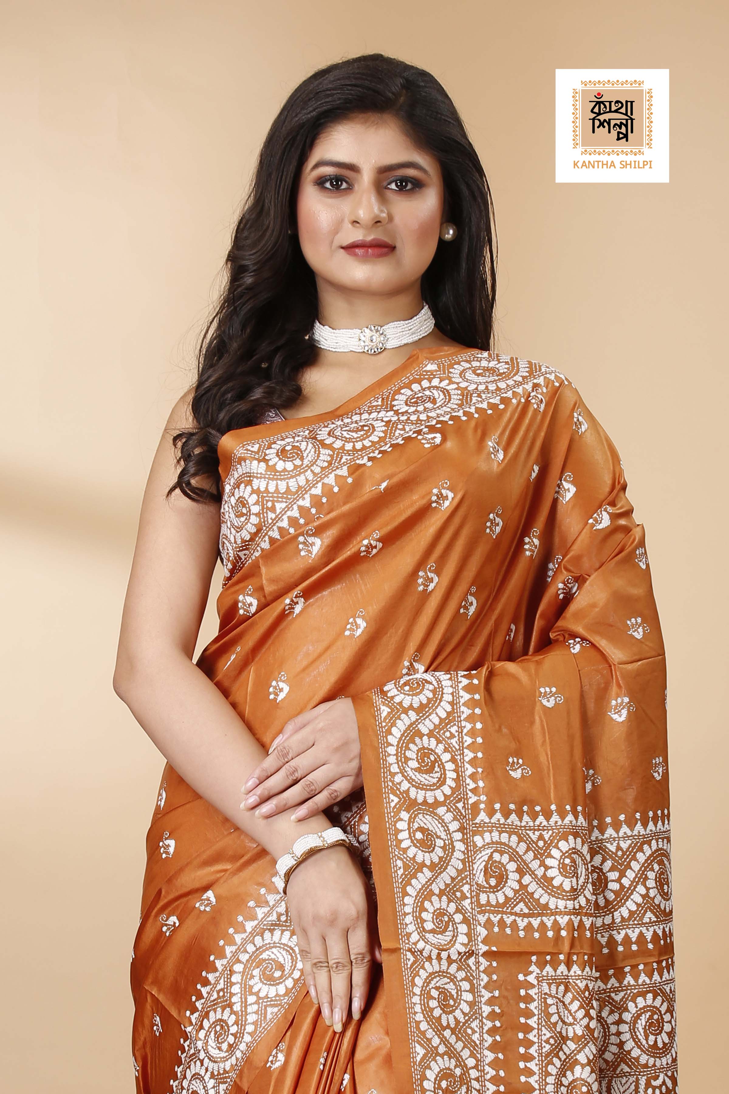 Pure Bangalore Silk Kantha Stitch Saree SN202522343