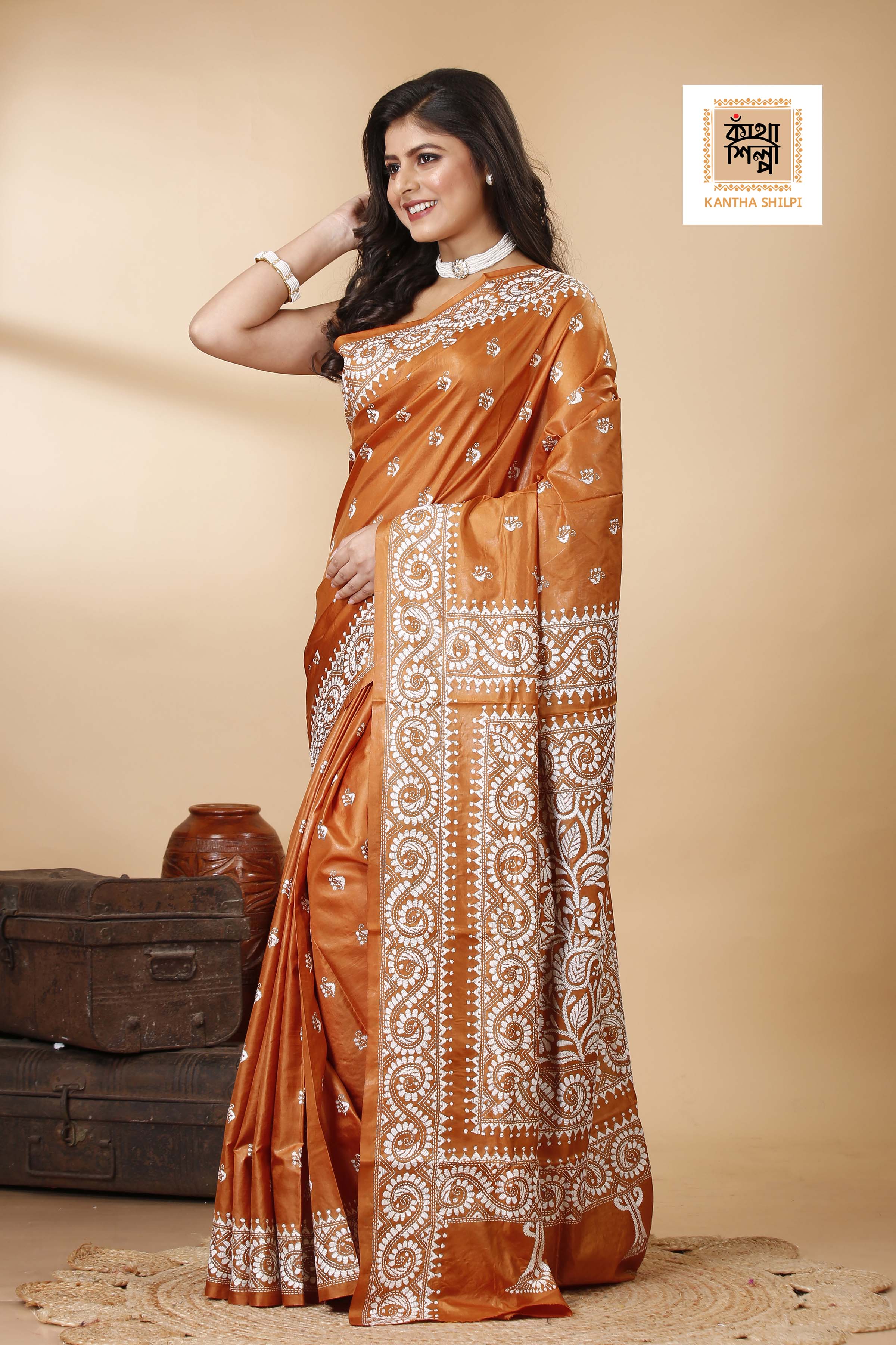 Pure Bangalore Silk Kantha Stitch Saree SN202522343