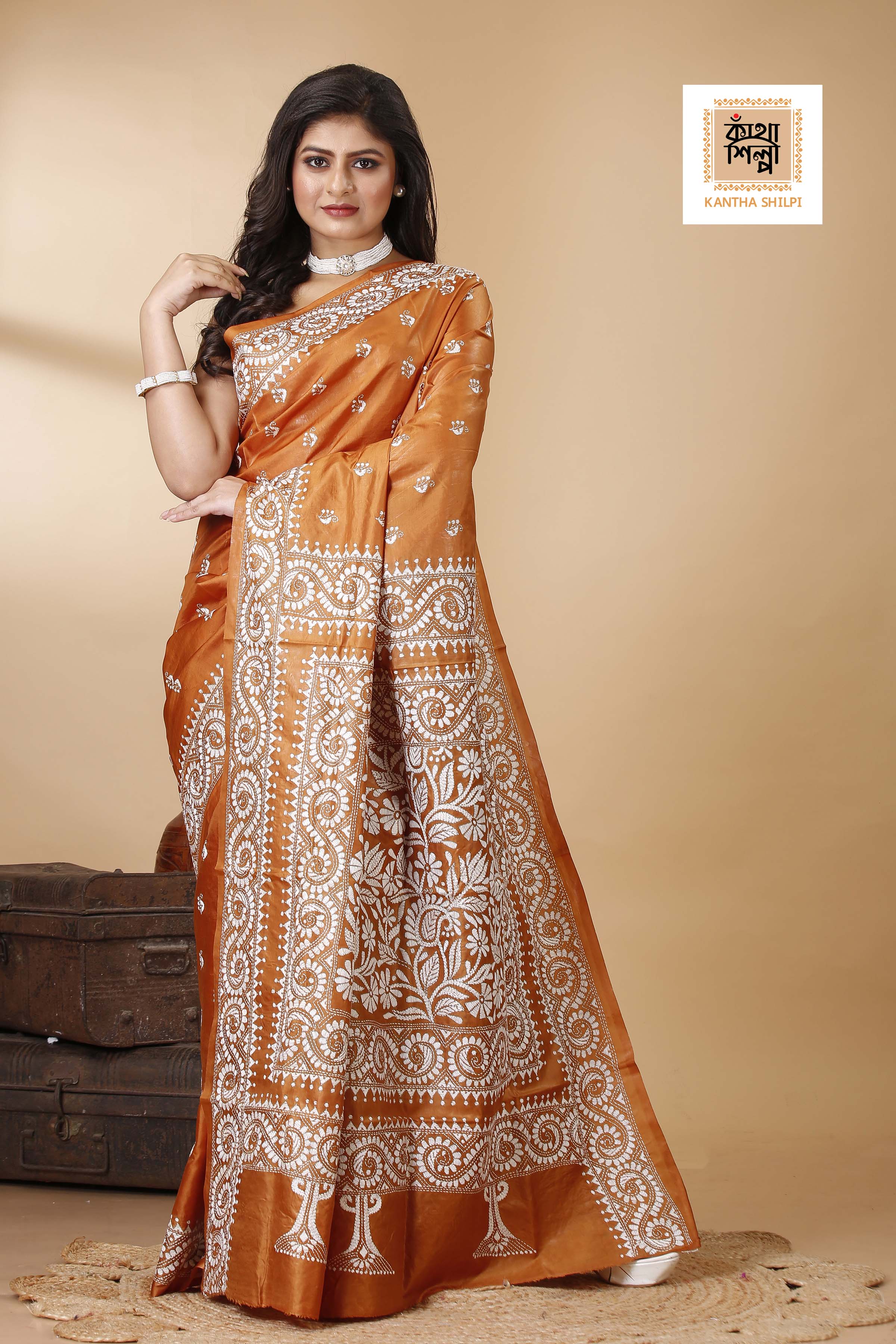 Pure Bangalore Silk Kantha Stitch Saree SN202522343