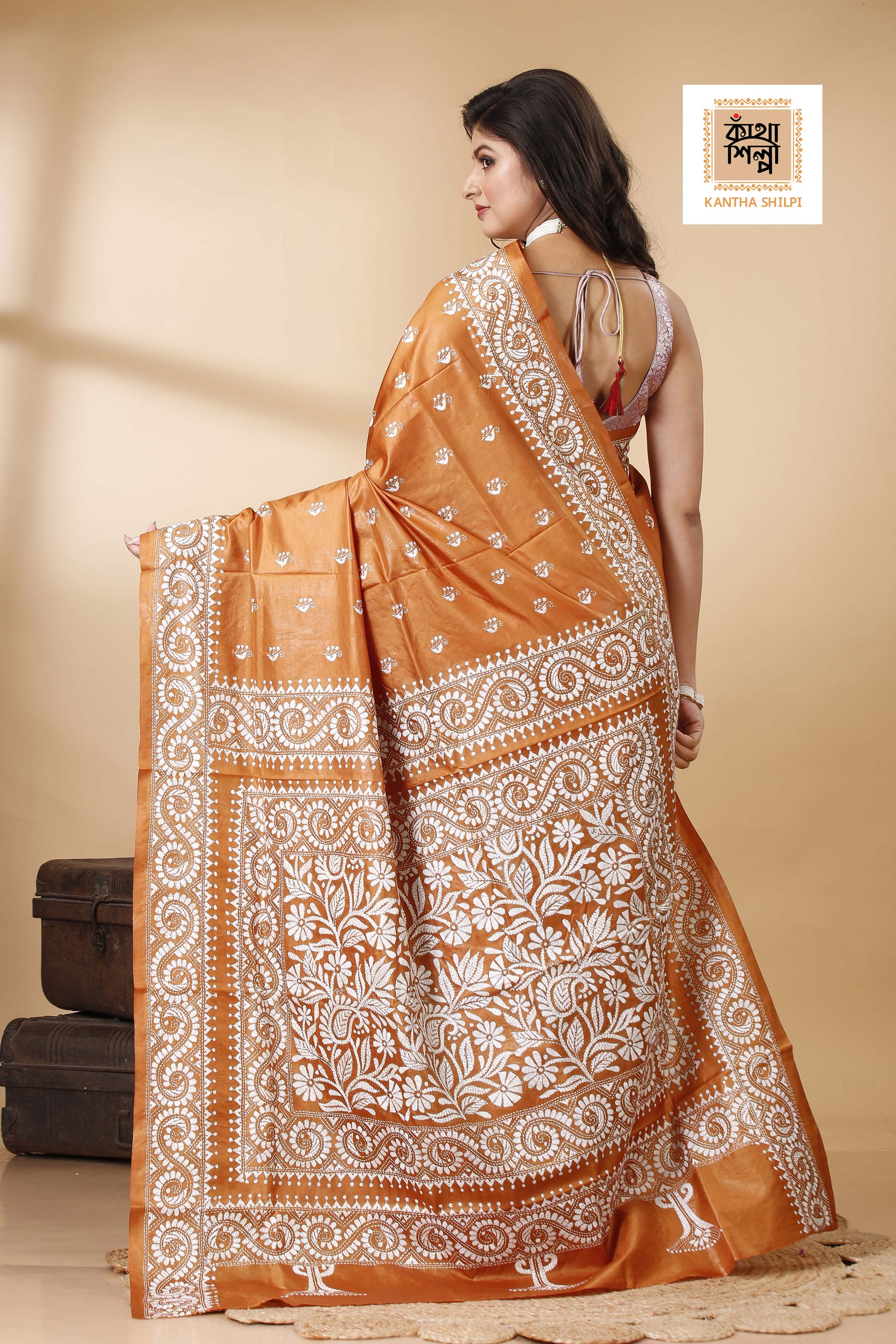 Pure Bangalore Silk Kantha Stitch Saree SN202522343