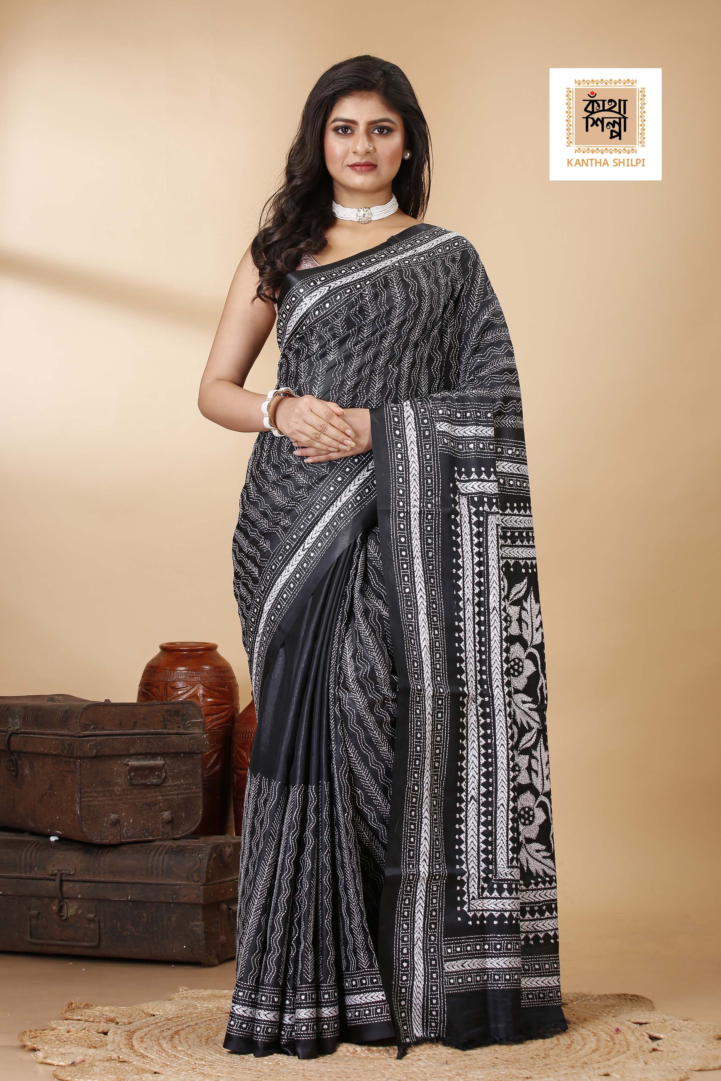 Bangalore Silk Kantha Stitch Saree SN202522349