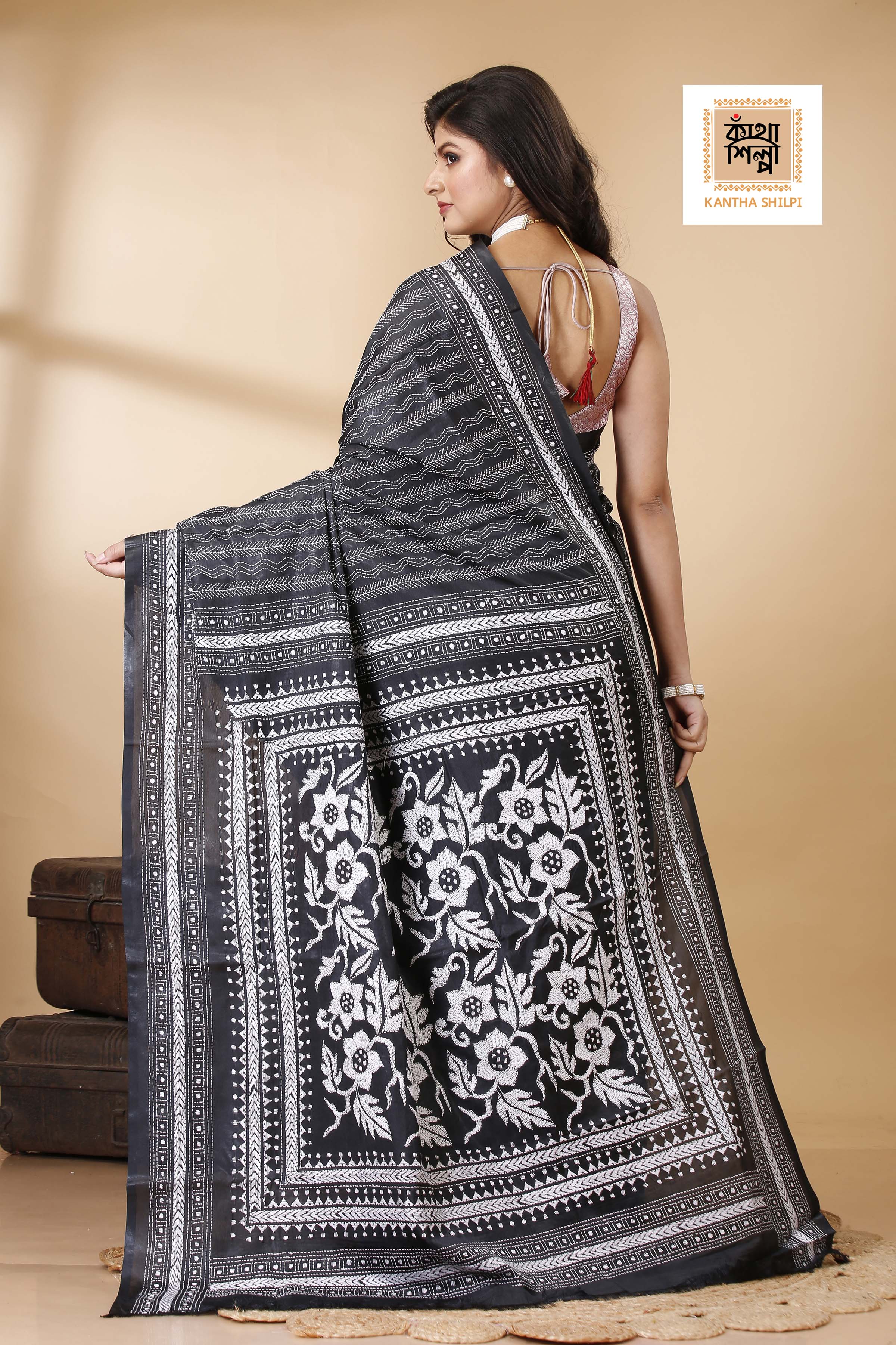Bangalore Silk Kantha Stitch Saree SN202522349