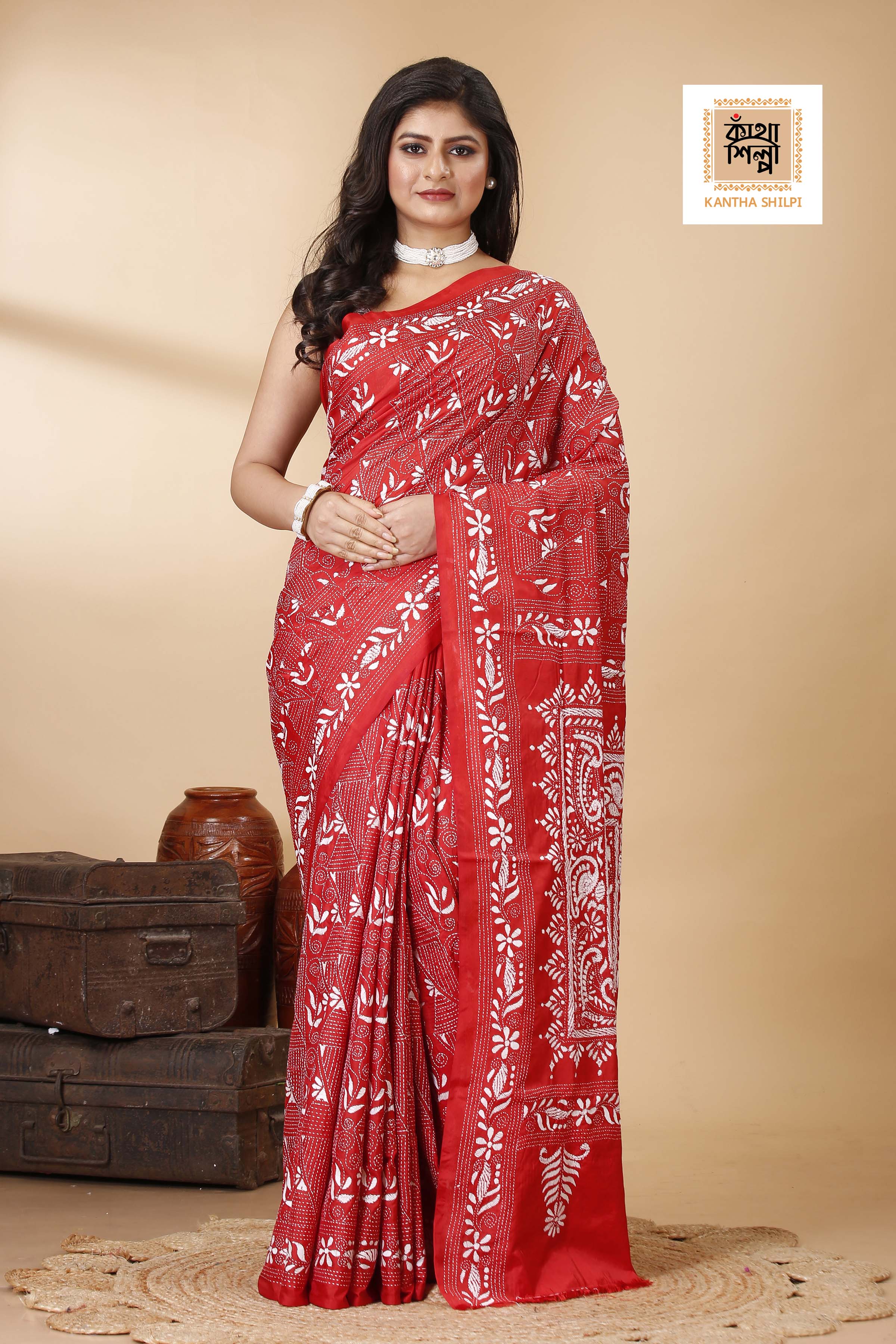 Bangalore Silk Kantha Stitch Saree SN202522355