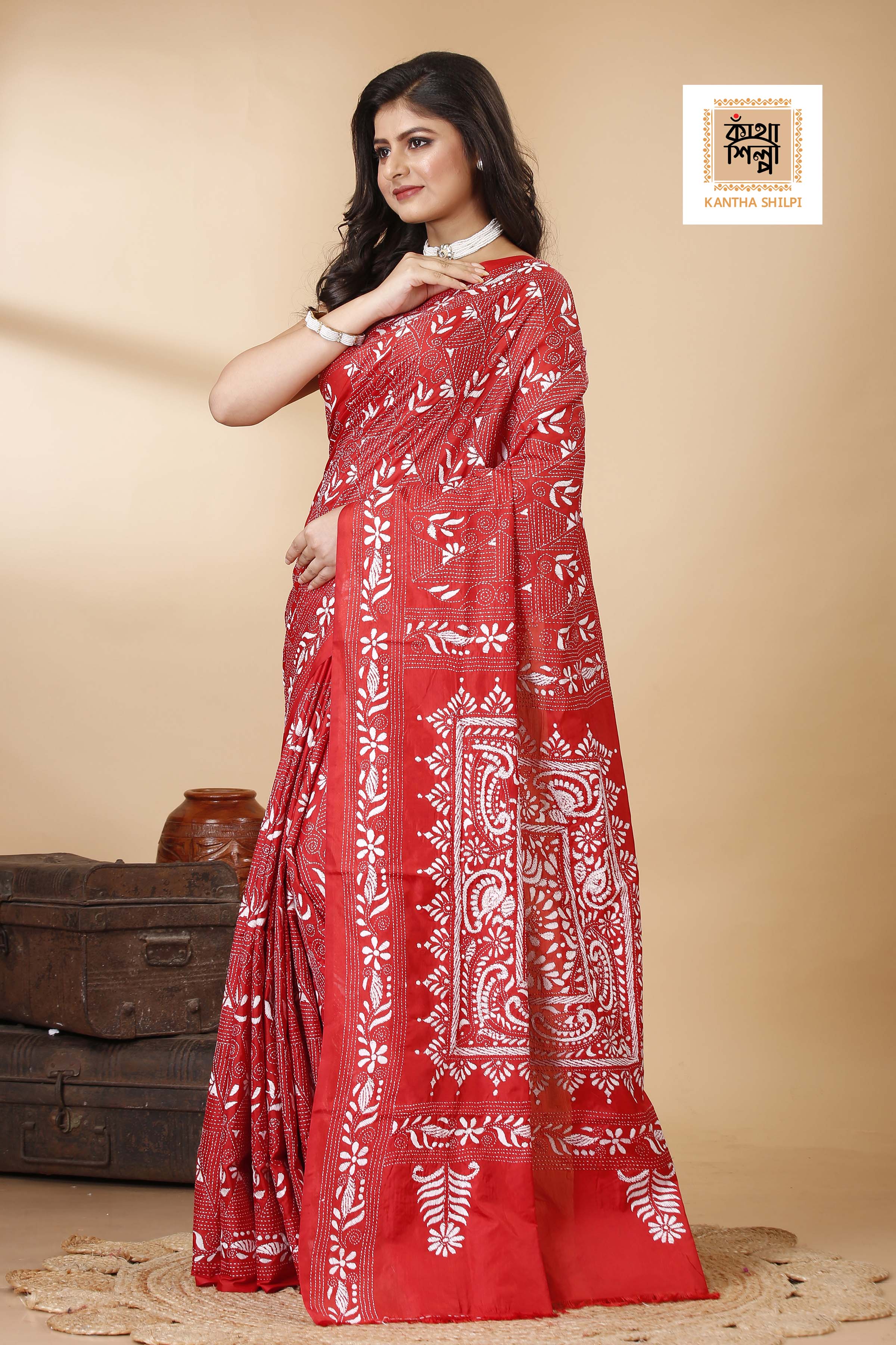 Bangalore Silk Kantha Stitch Saree SN202522355