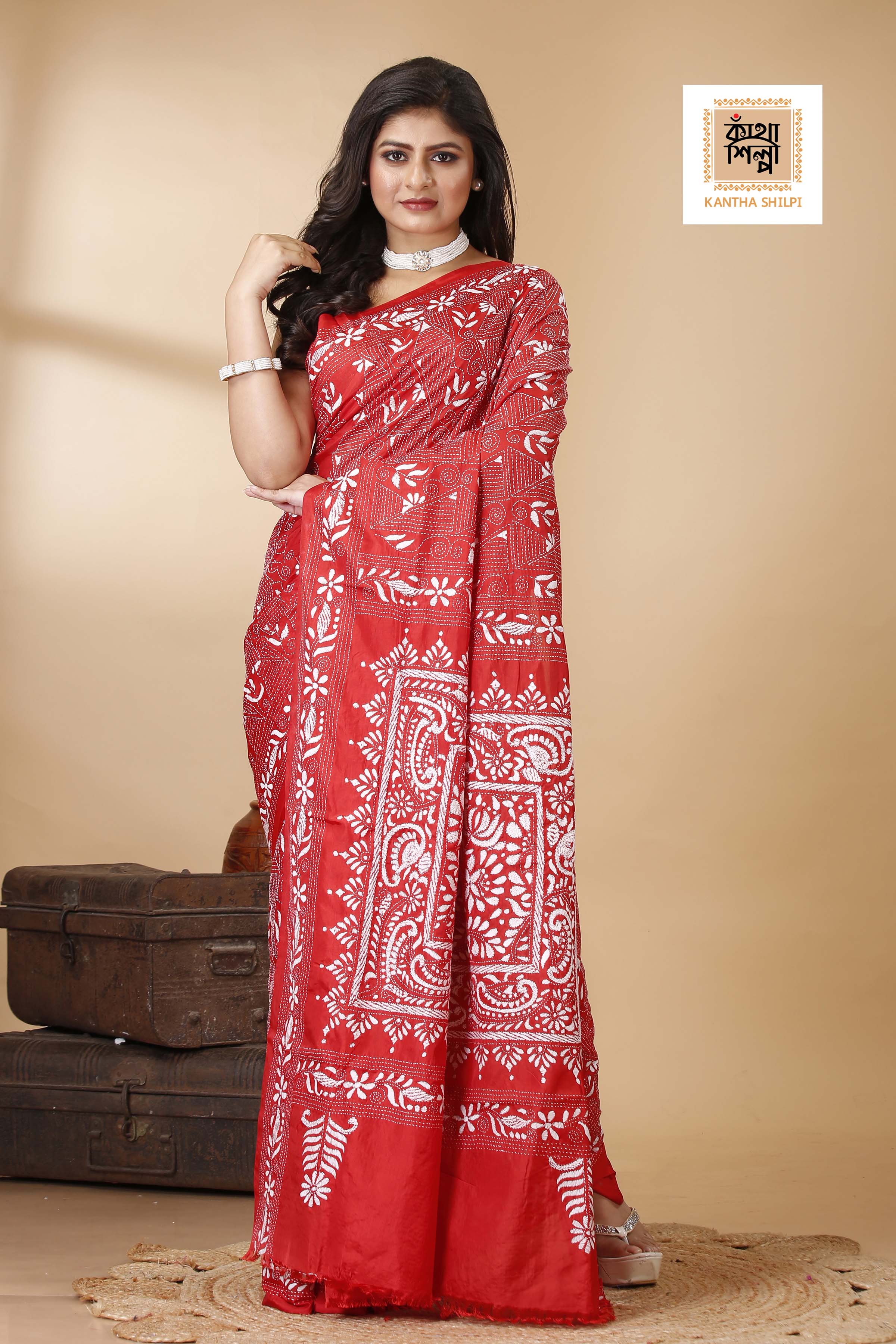 Bangalore Silk Kantha Stitch Saree SN202522355
