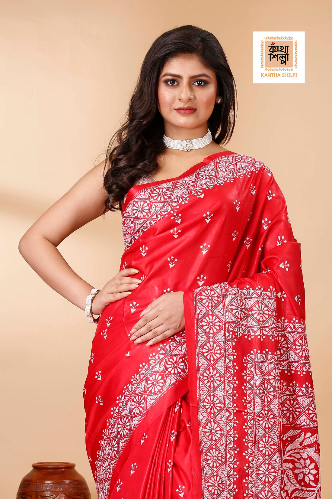 Pure Bangalore Silk Kantha Stitch Saree SN202522367
