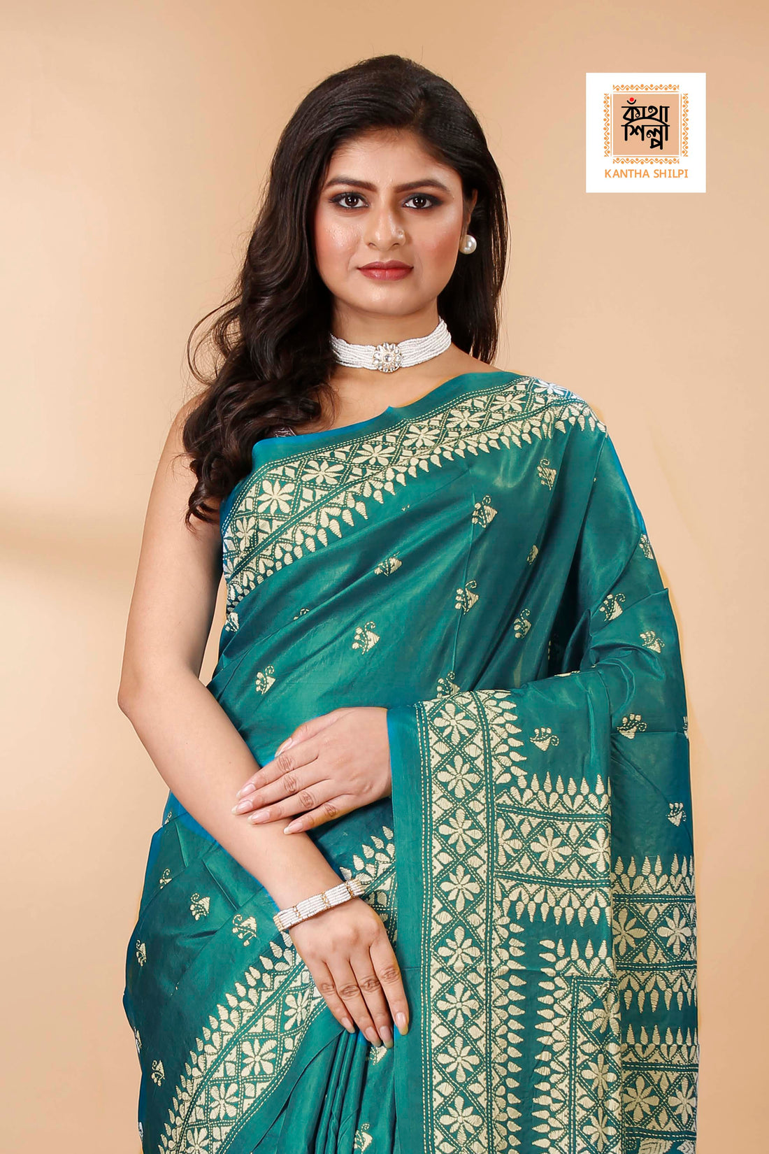 Pure Bangalore Silk Kantha Stitch Saree SN202522385