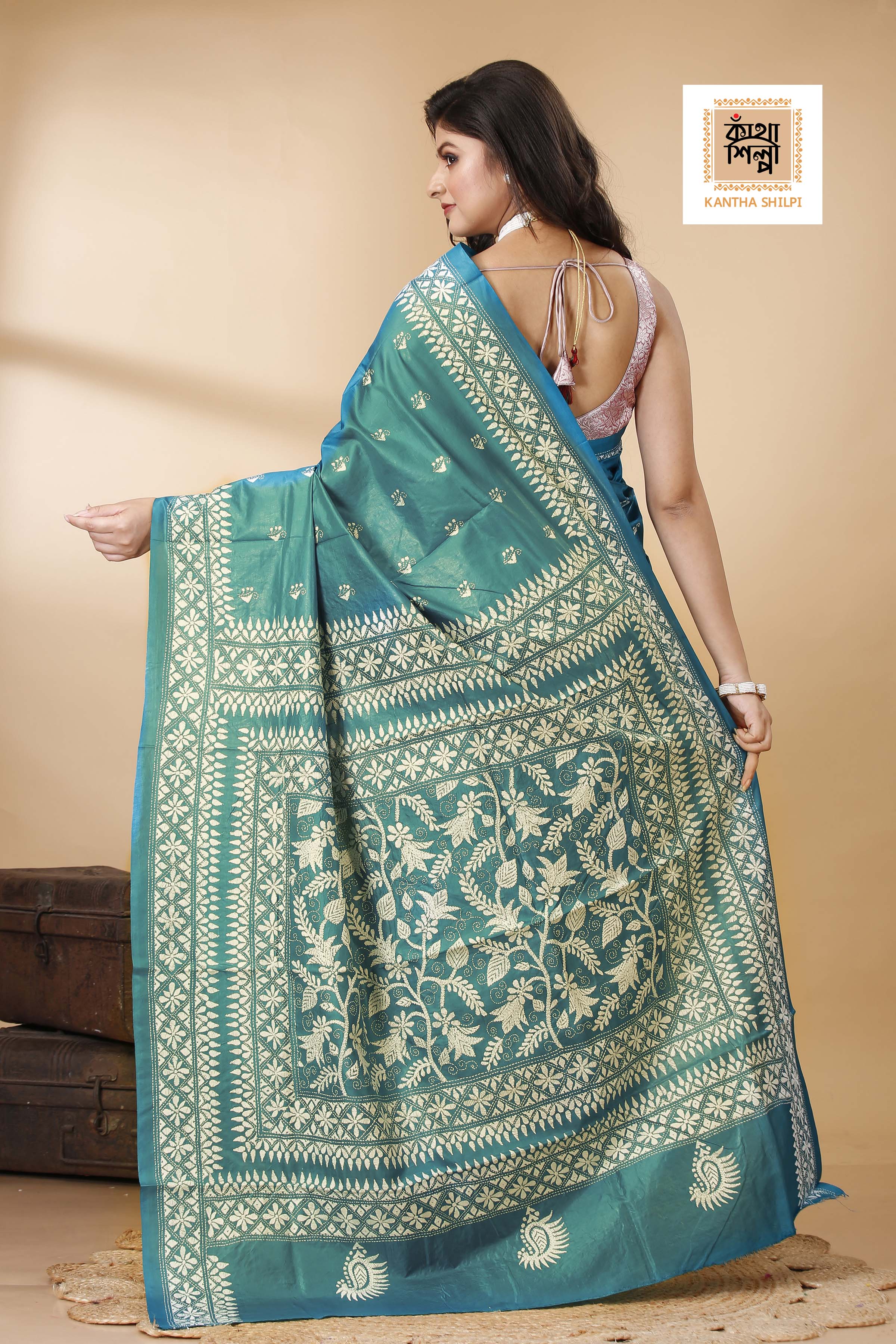 Pure Bangalore Silk Kantha Stitch Saree SN202522385
