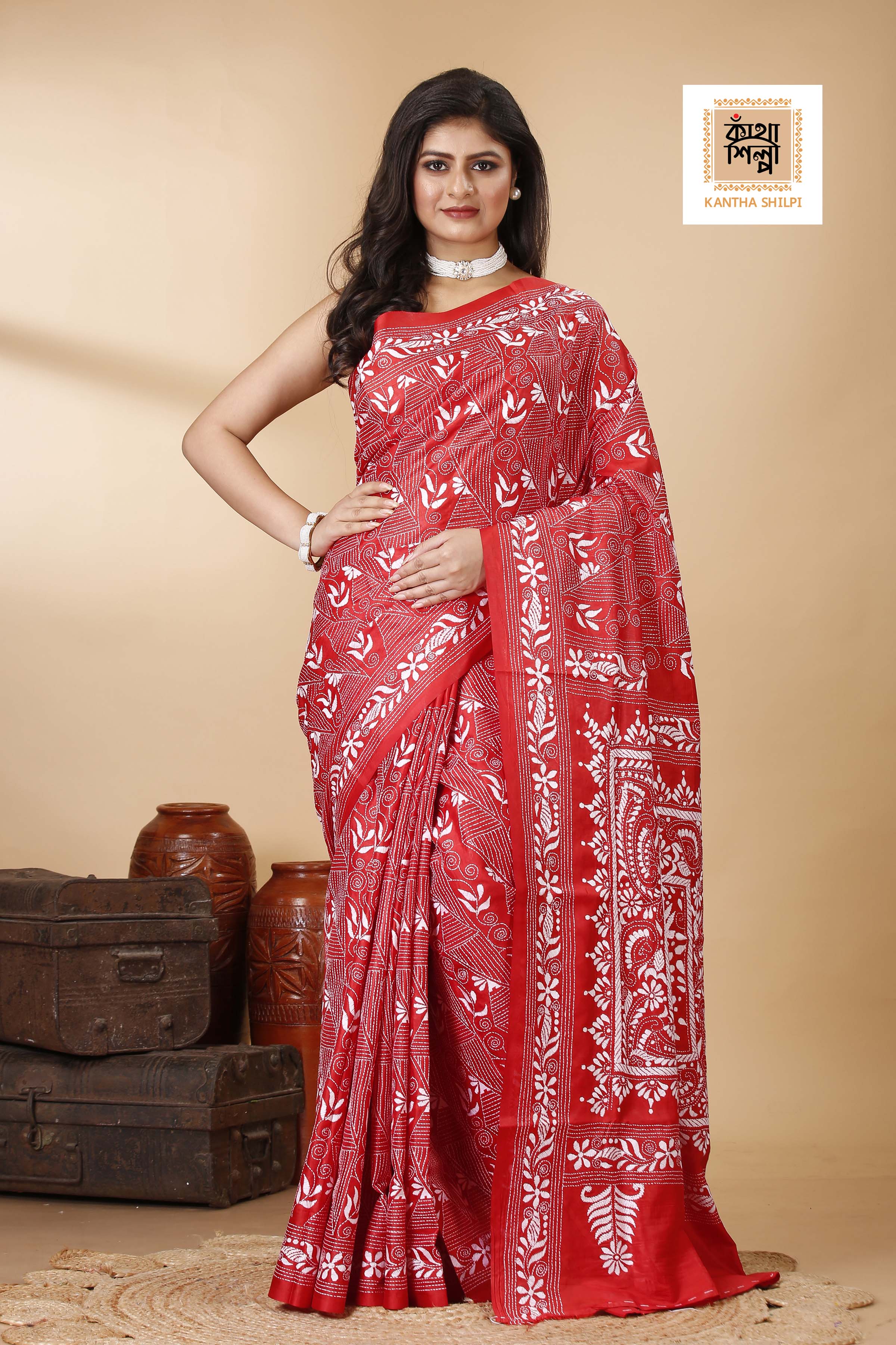 Bangalore Silk Kantha Stitch Saree SN202522391
