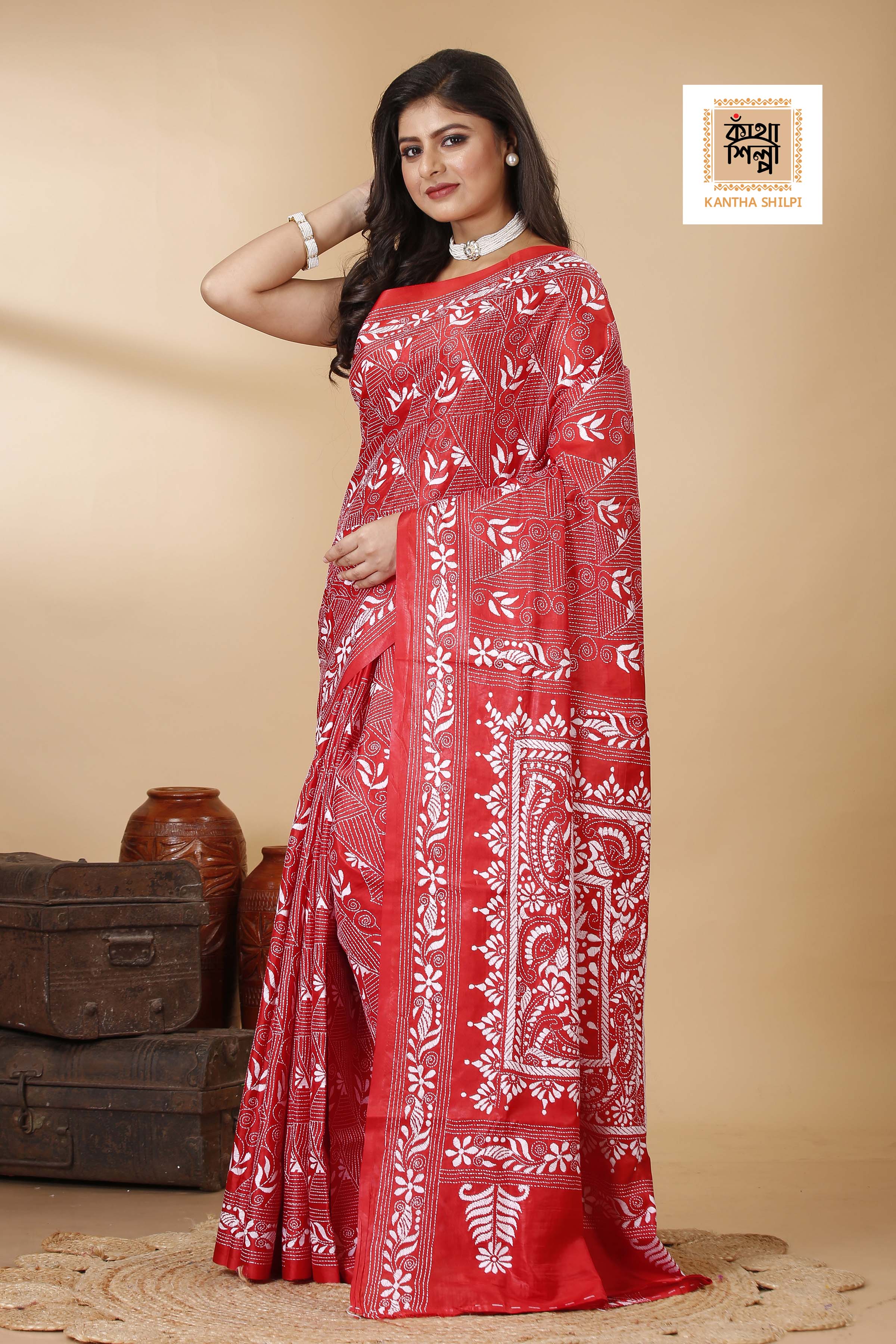 Bangalore Silk Kantha Stitch Saree SN202522391