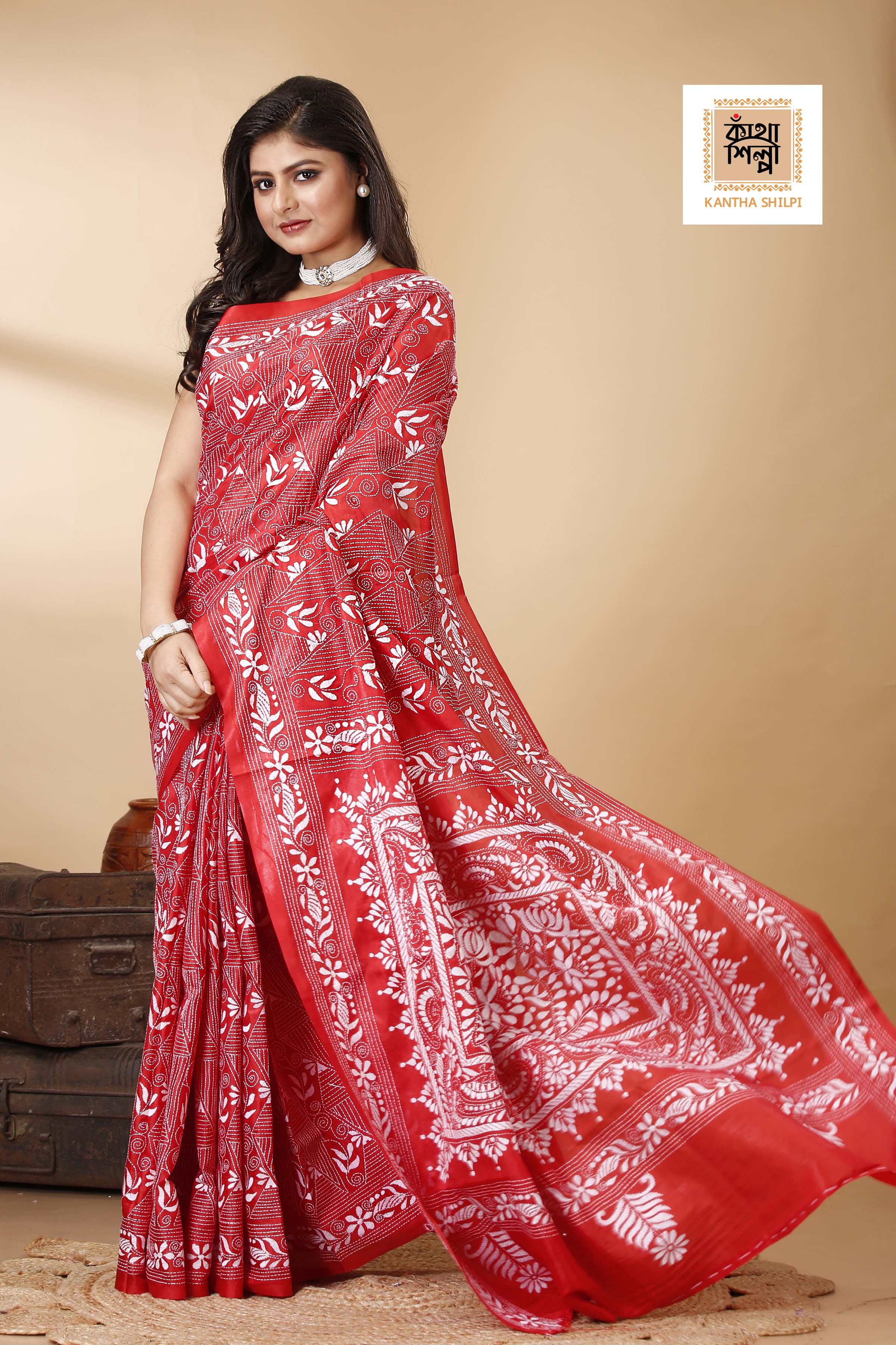 Bangalore Silk Kantha Stitch Saree SN202522391