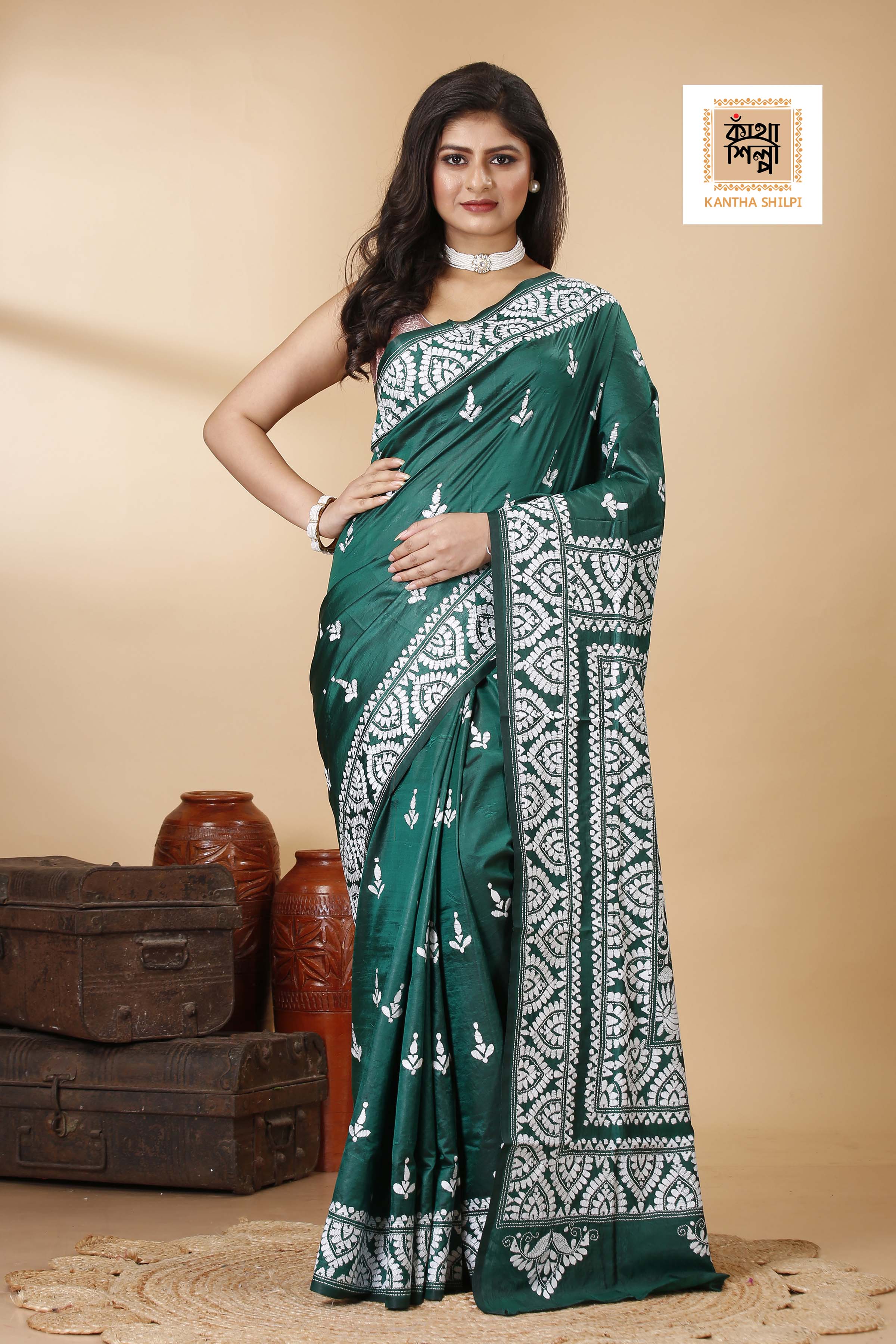 Pure Bangalore Silk Kantha Stitch Saree SN202522397