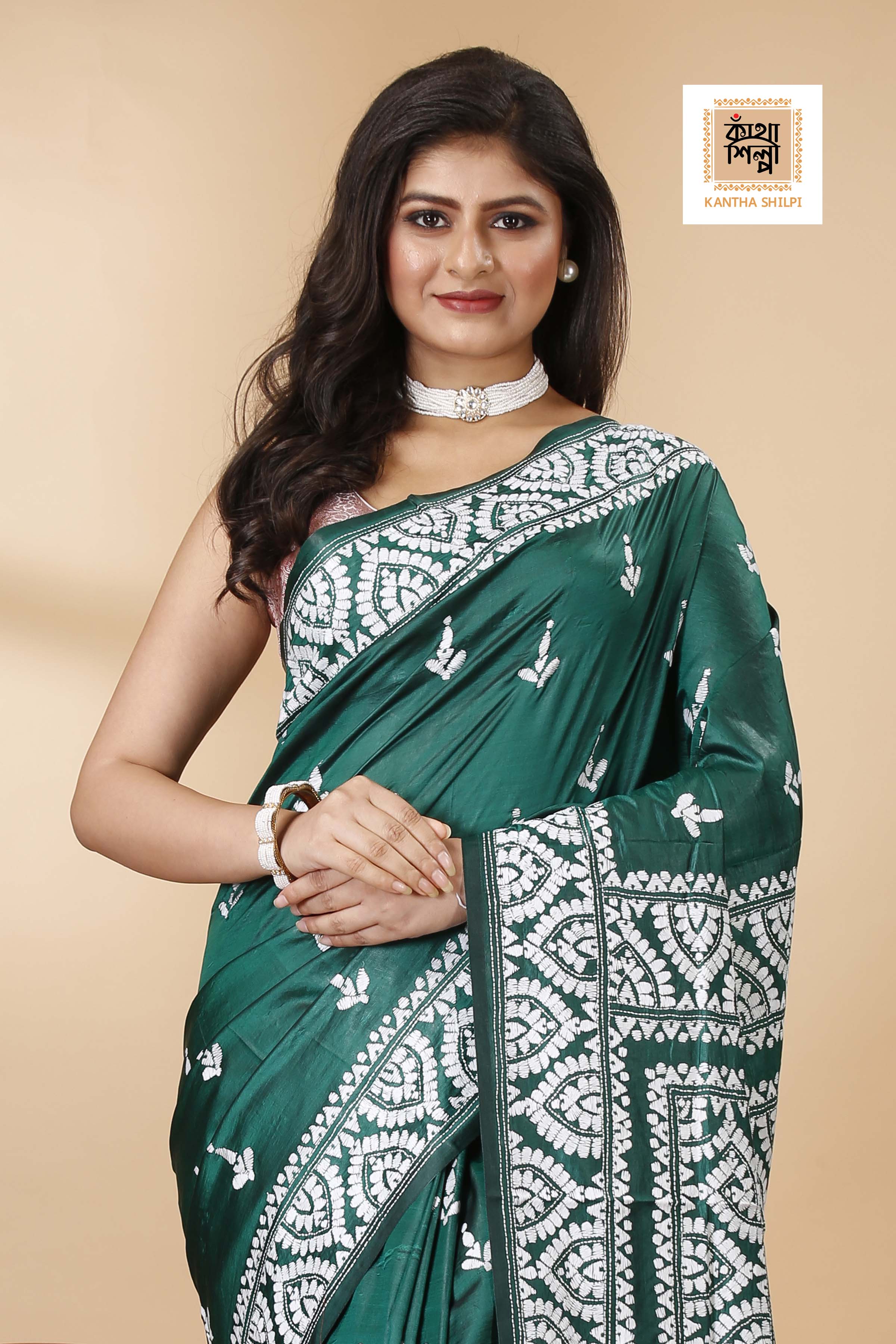 Pure Bangalore Silk Kantha Stitch Saree SN202522397