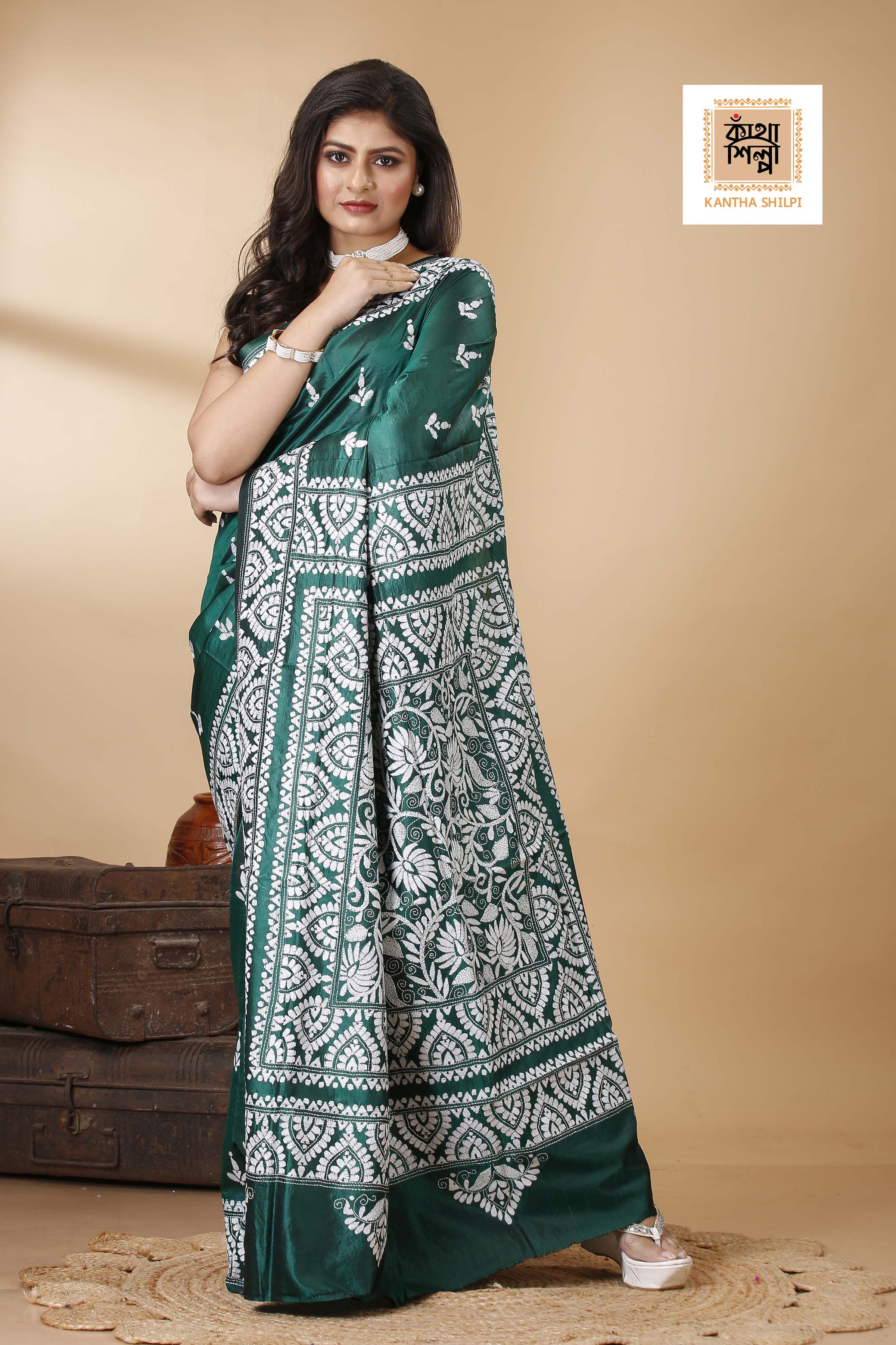 Pure Bangalore Silk Kantha Stitch Saree SN202522397