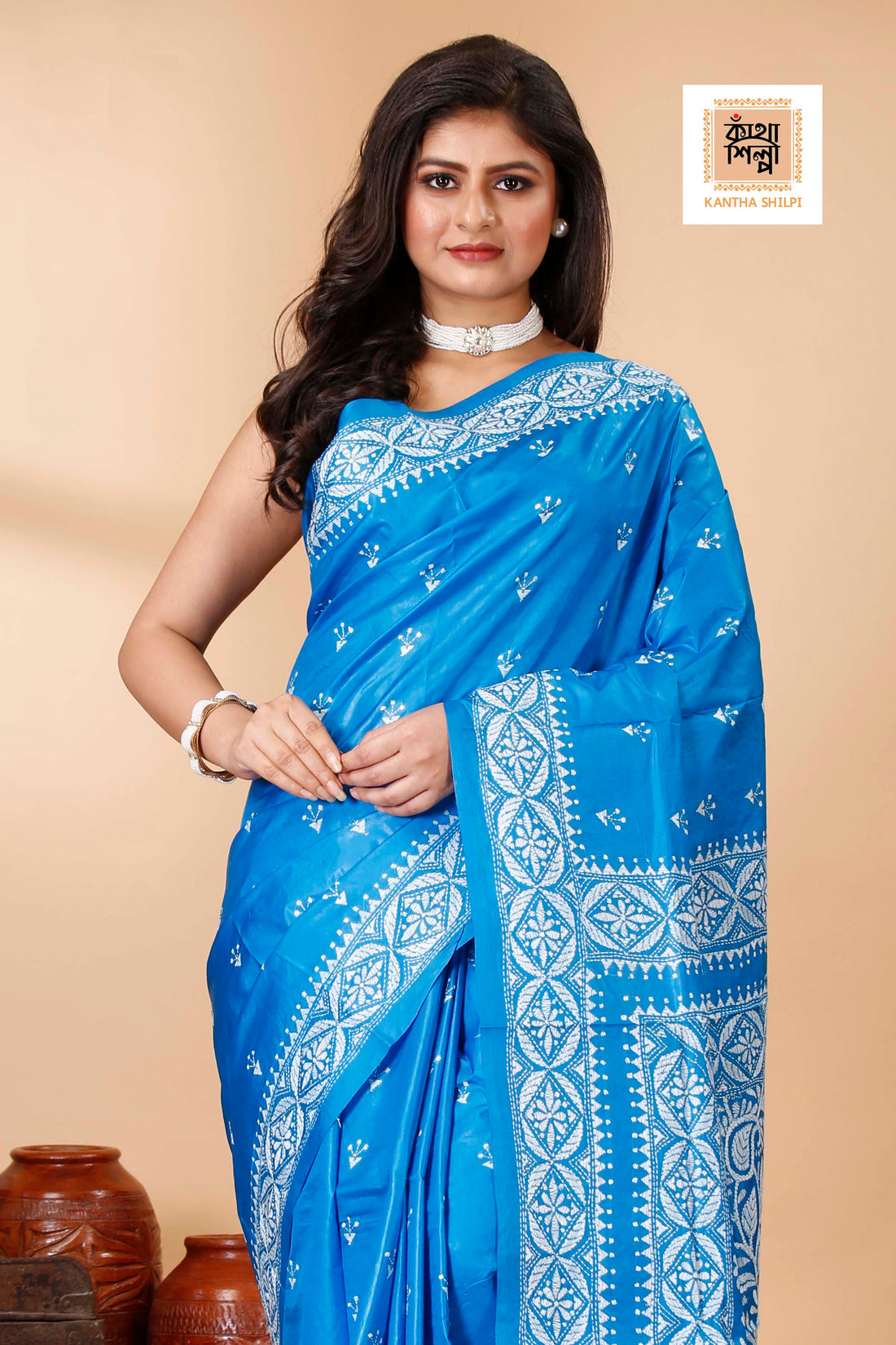Pure Bangalore Silk Kantha Stitch Saree SN202522403