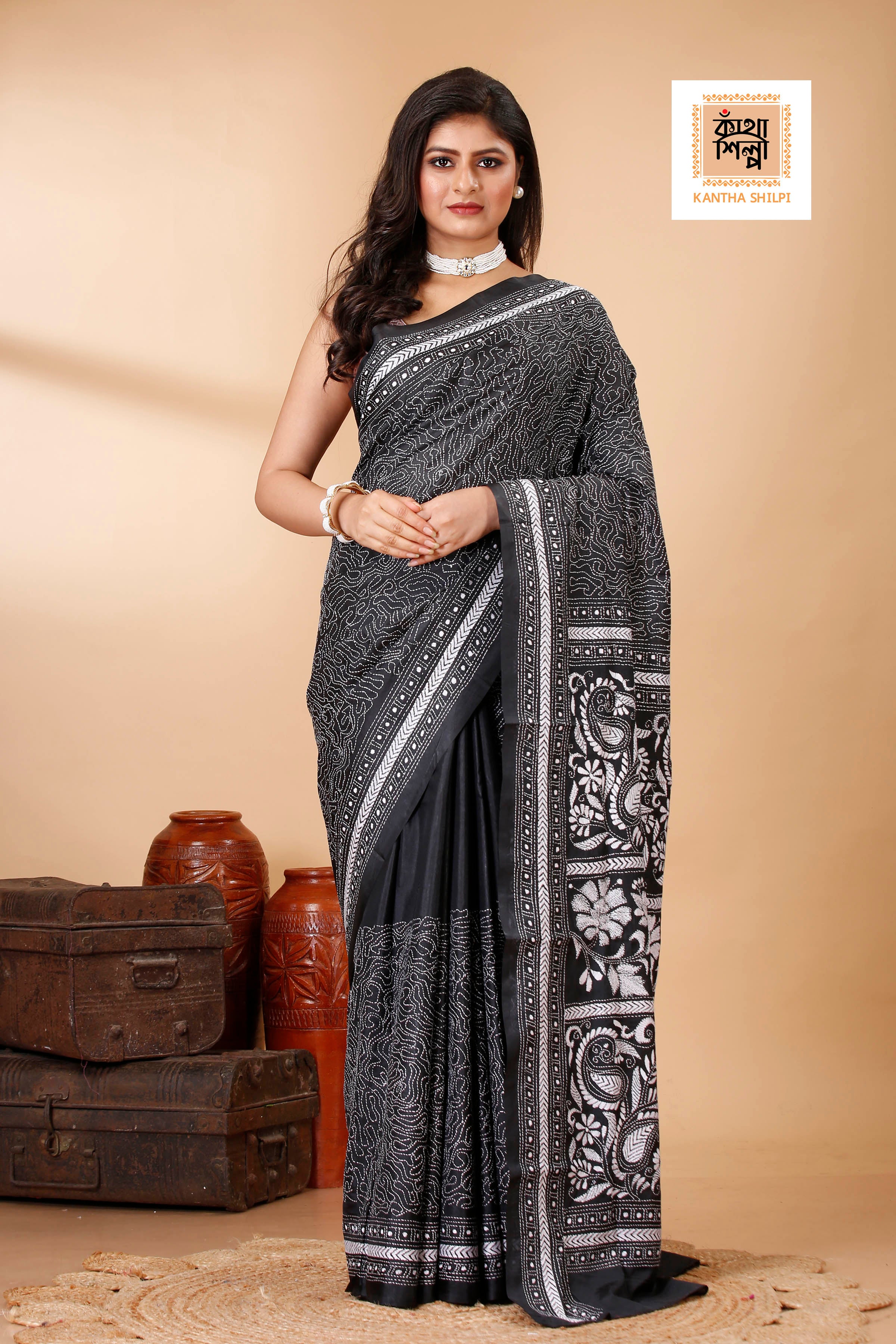 Bangalore Silk Kantha Stitch Saree SN202522422