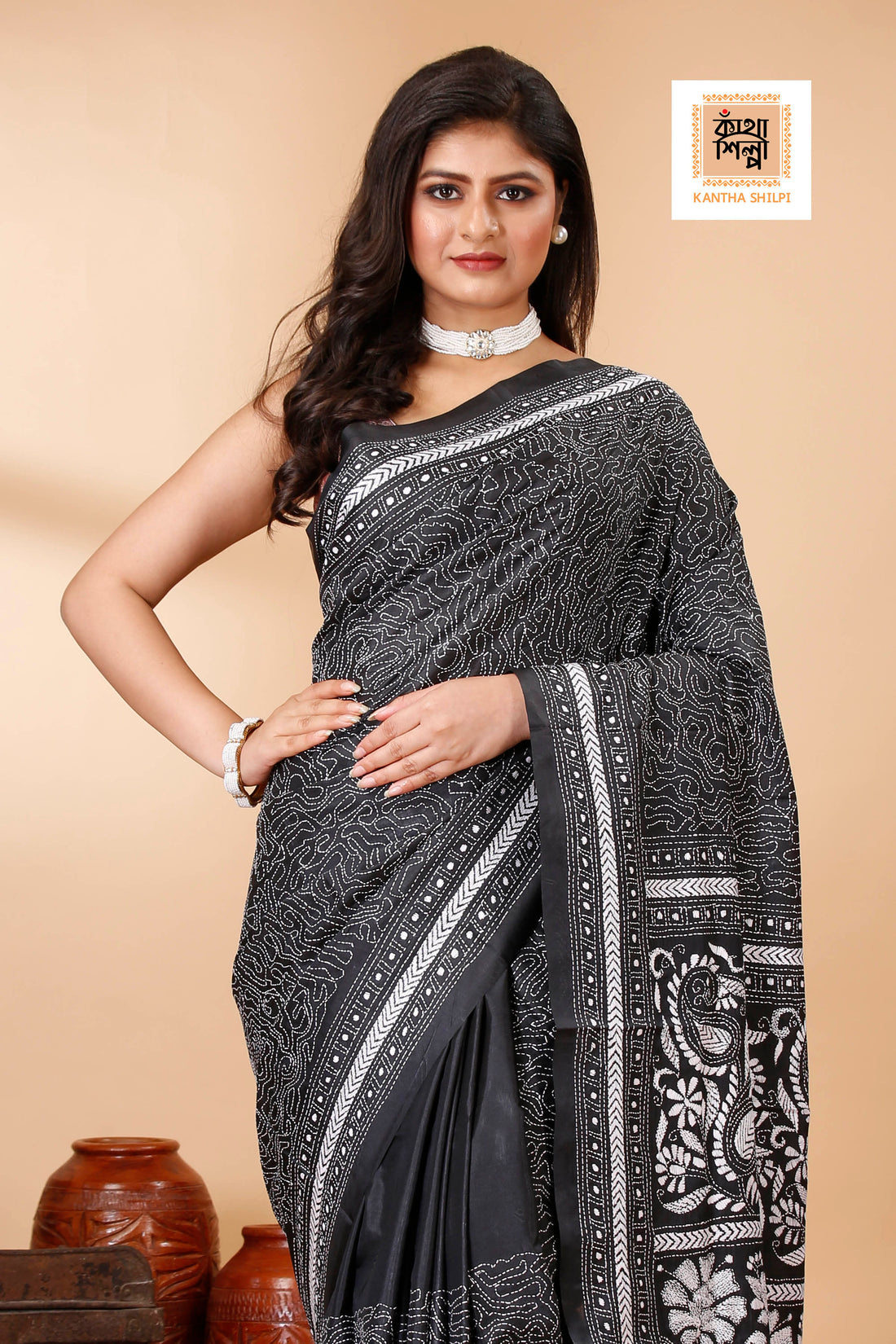 Bangalore Silk Kantha Stitch Saree SN202522422
