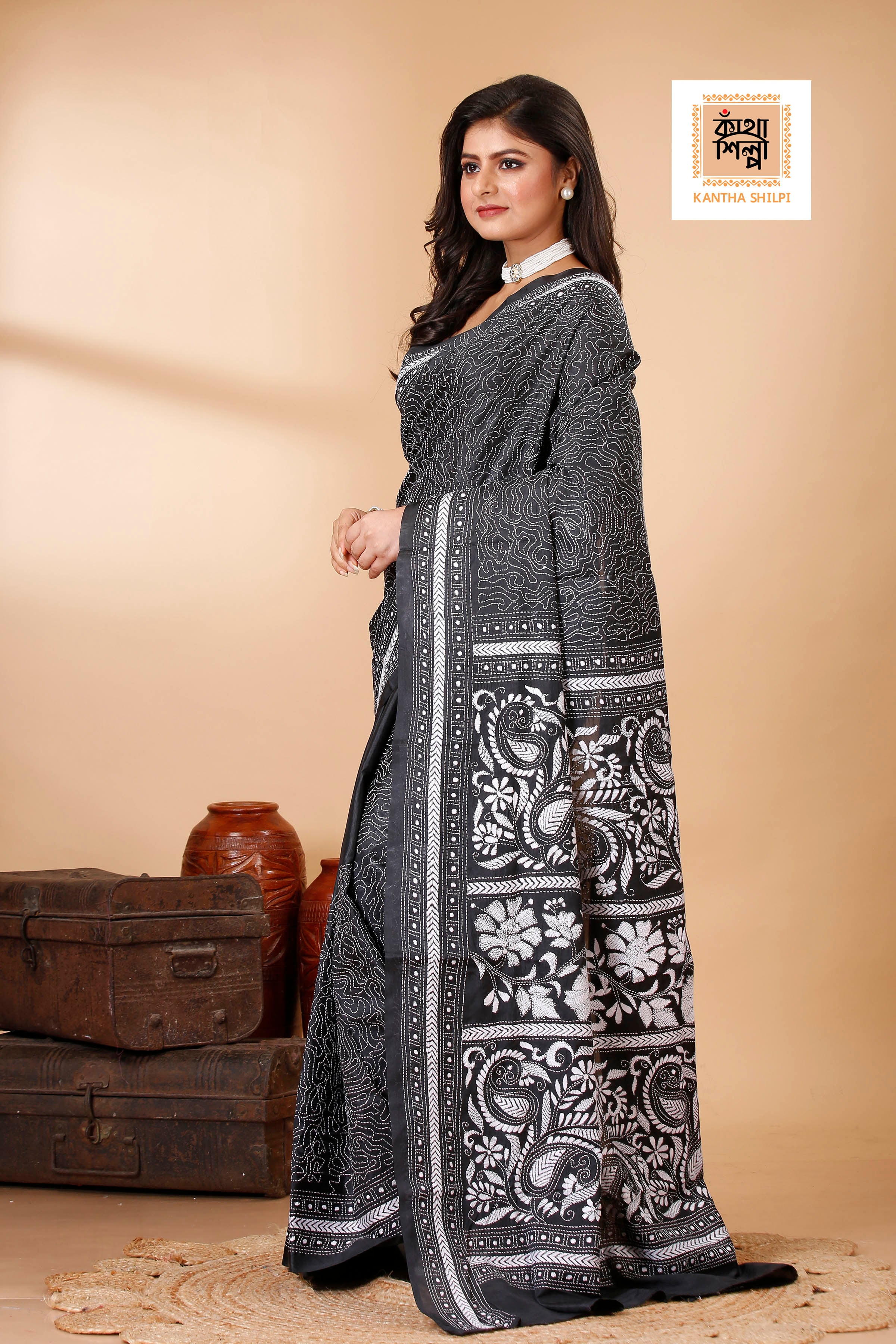 Bangalore Silk Kantha Stitch Saree SN202522422