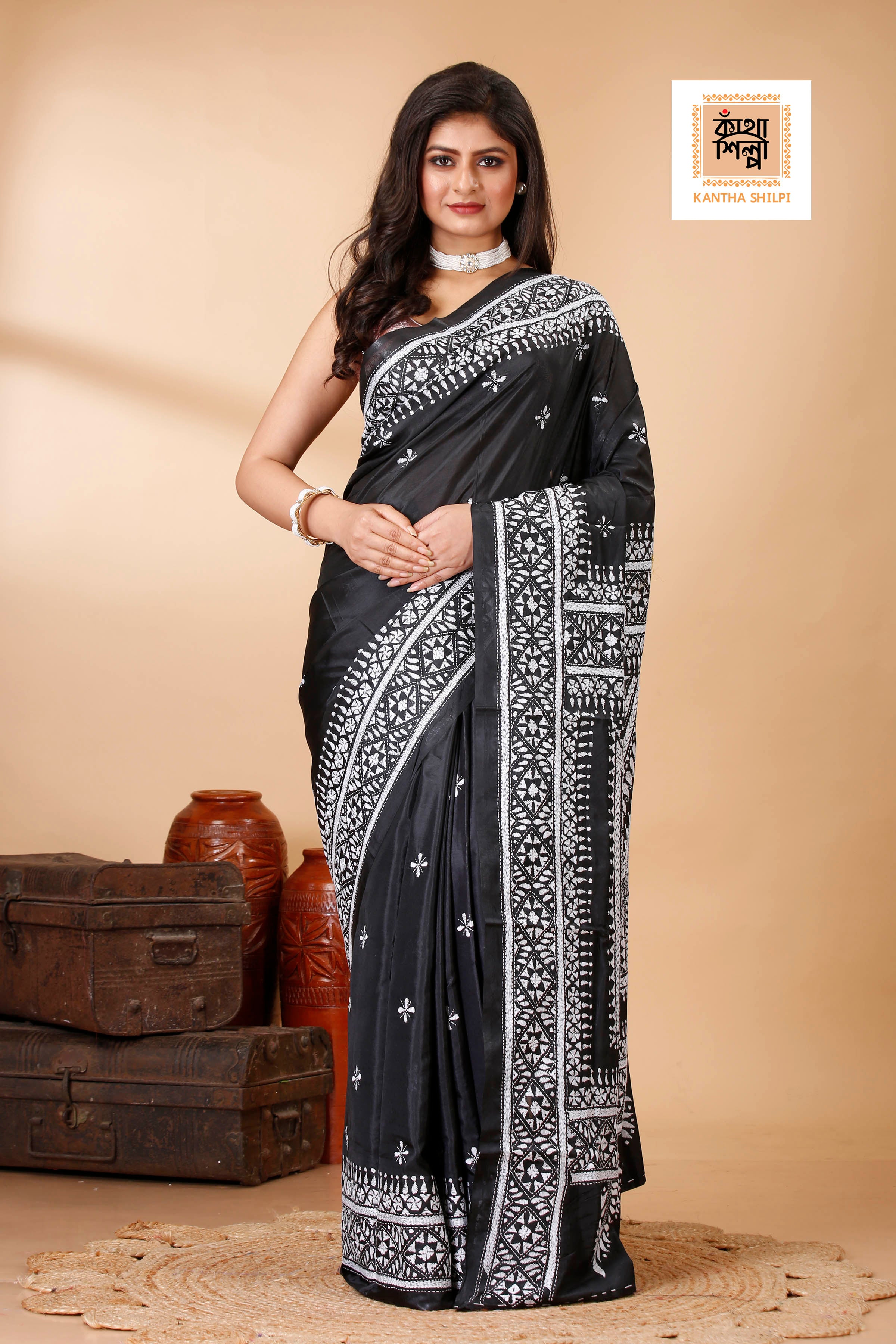 Bangalore Silk Kantha Stitch Saree SN202522447