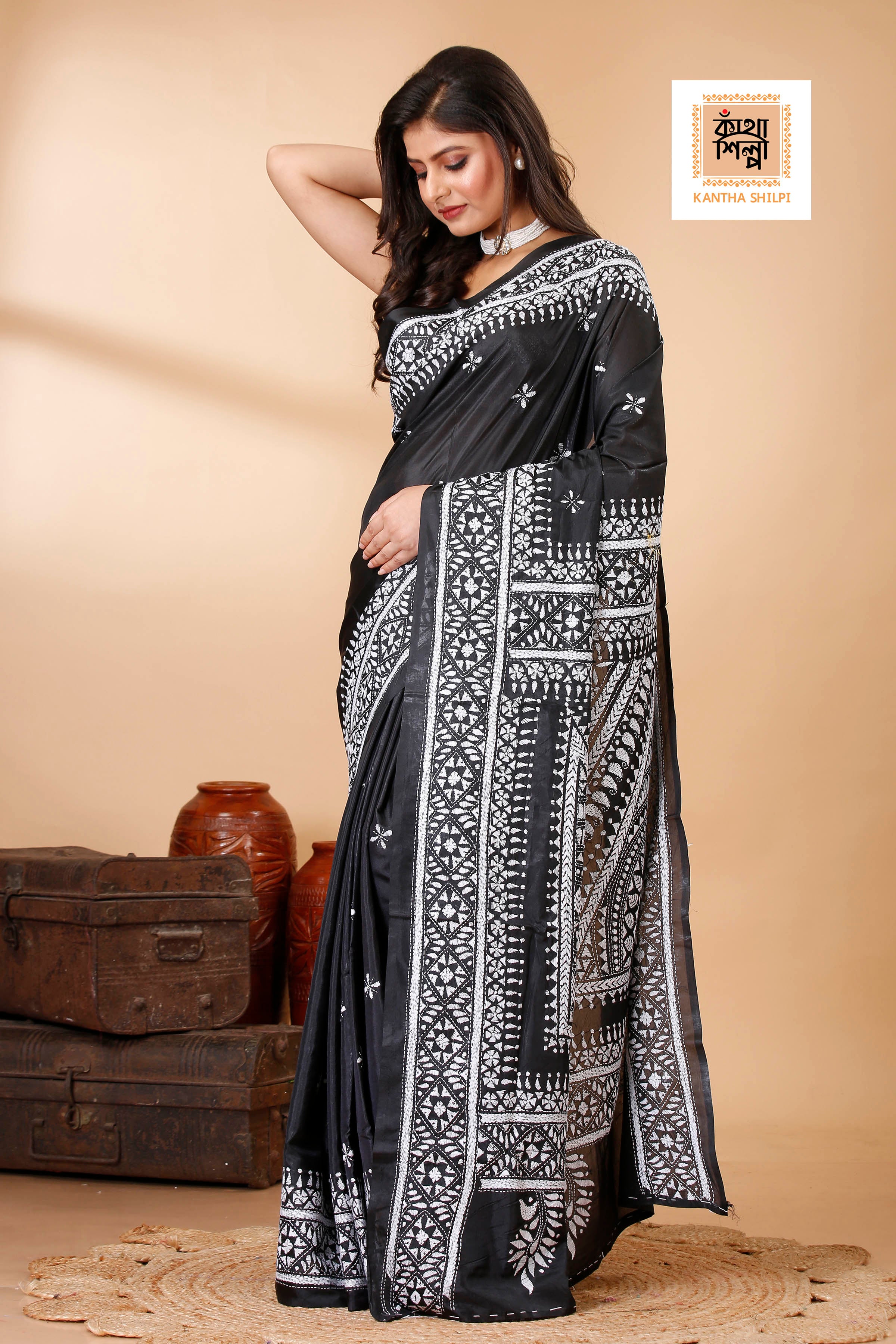 Bangalore Silk Kantha Stitch Saree SN202522447