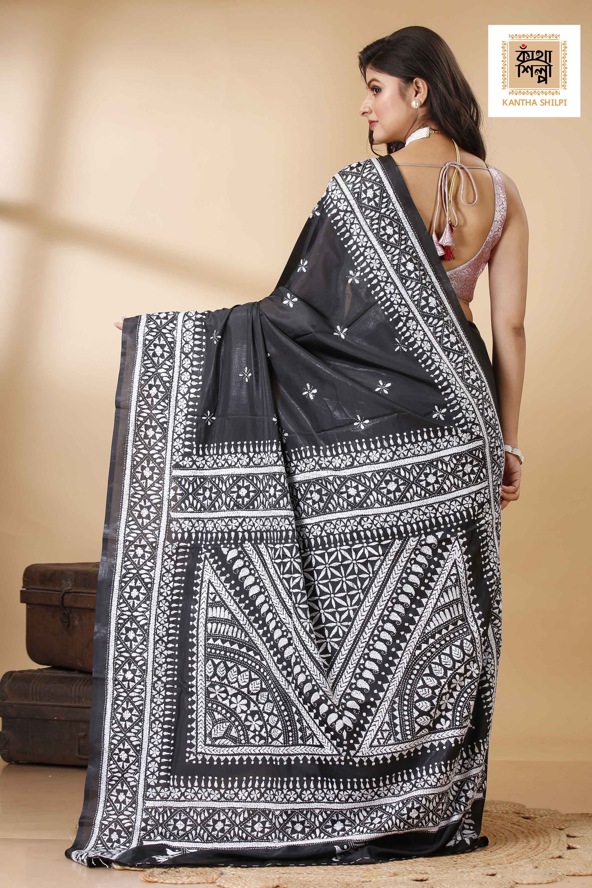 Bangalore Silk Kantha Stitch Saree SN202522447