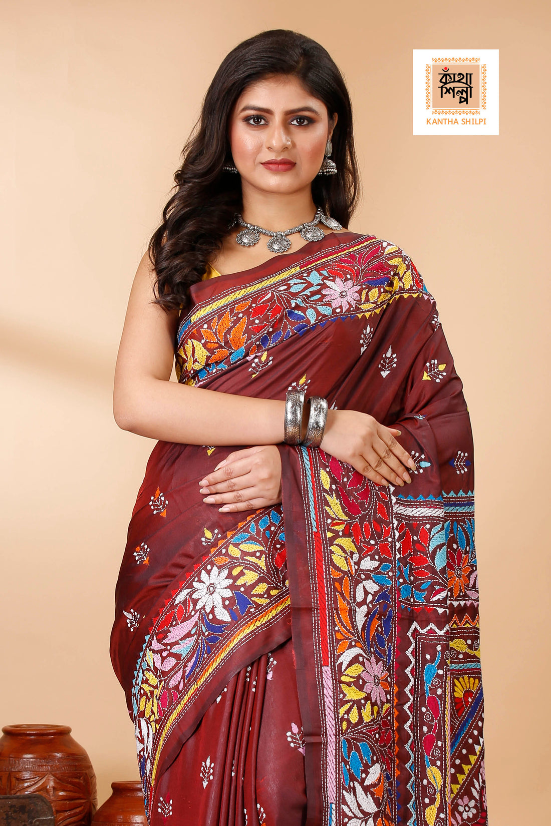 Bangalore Silk Kantha Stitch Saree SN202522465