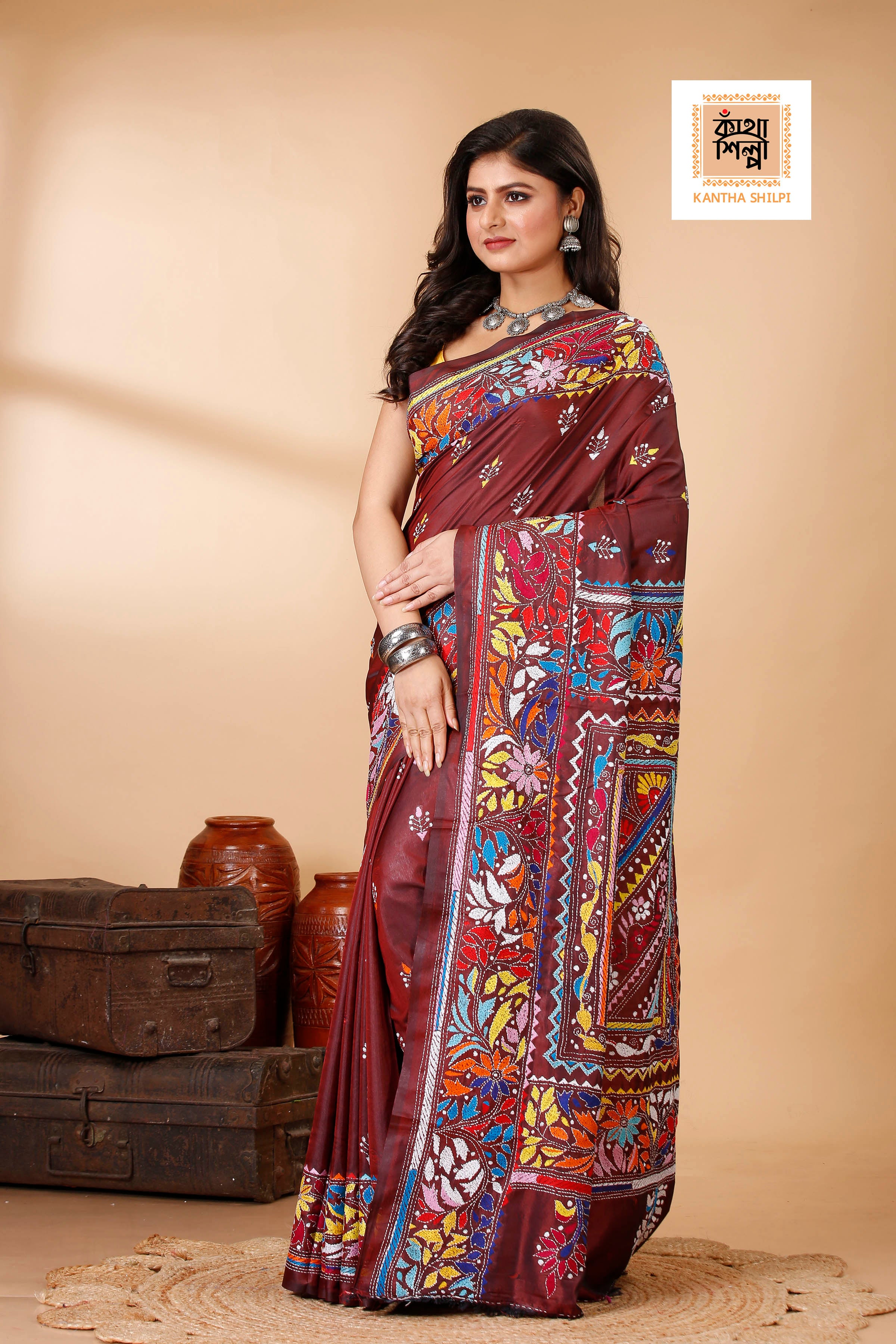 Bangalore Silk Kantha Stitch Saree SN202522465