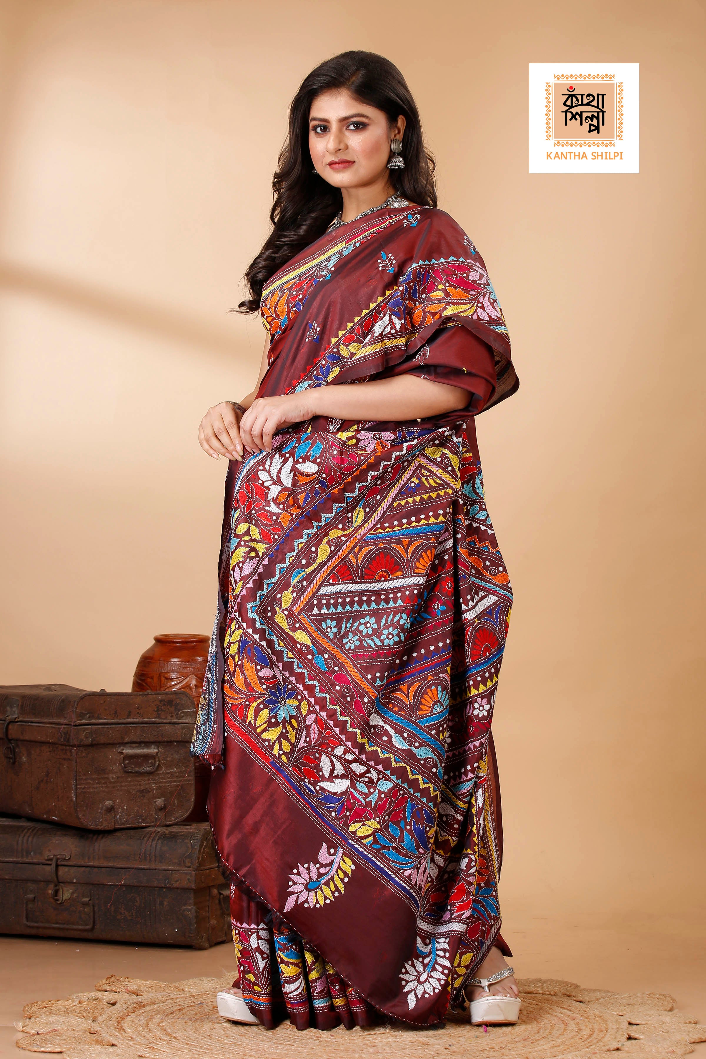 Bangalore Silk Kantha Stitch Saree SN202522465