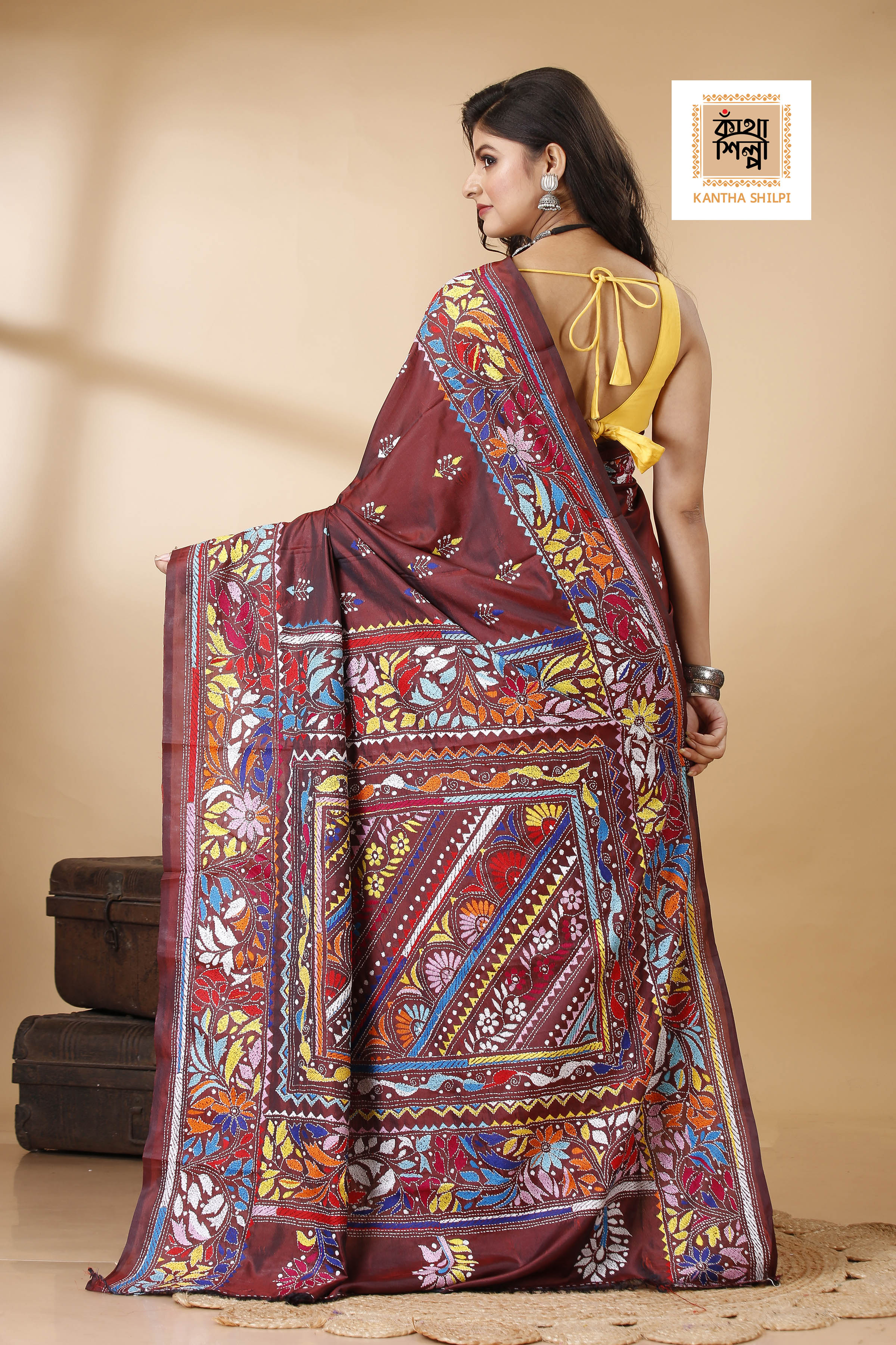 Bangalore Silk Kantha Stitch Saree SN202522465
