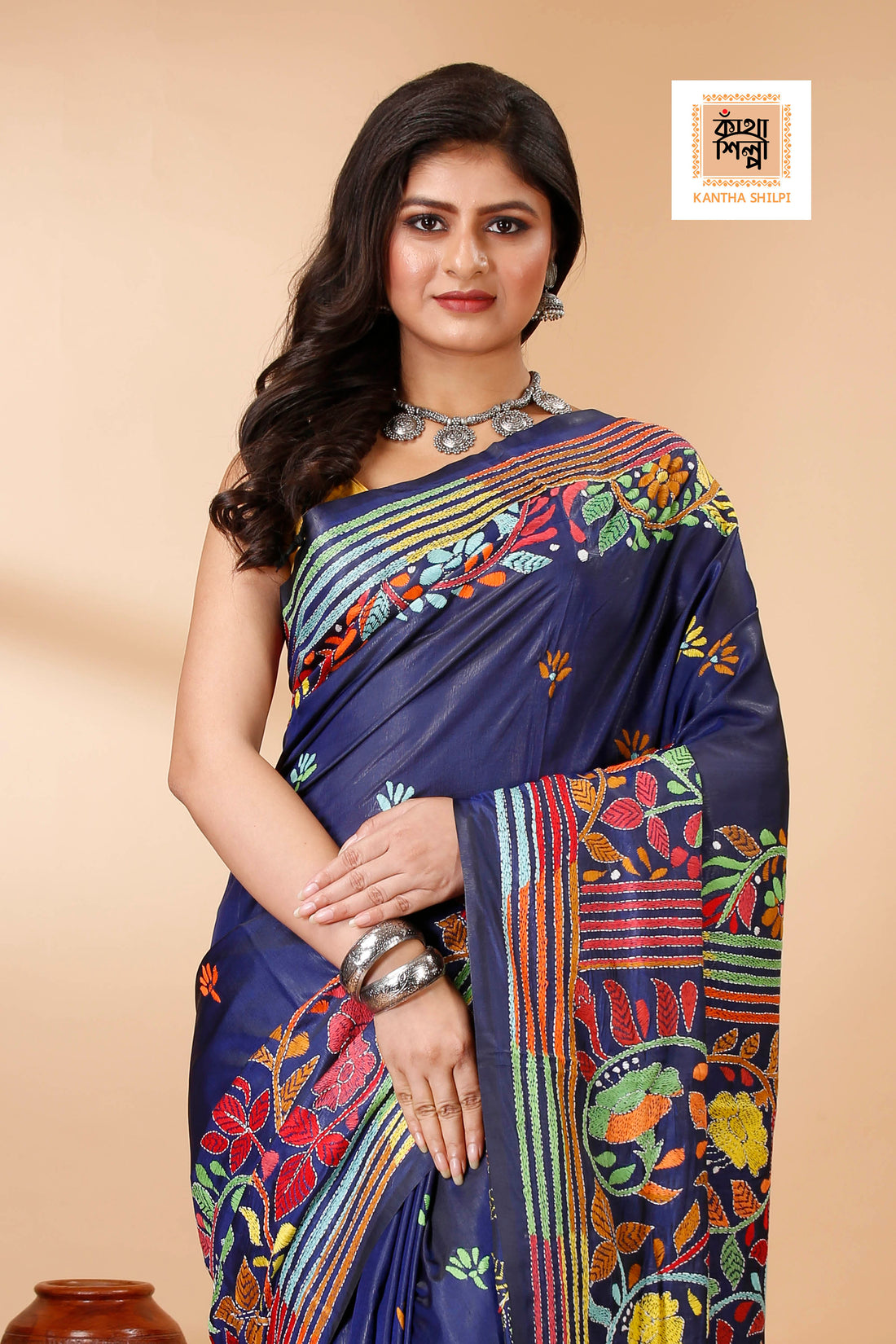 Bangalore Silk Kantha Stitch Saree SN202522496