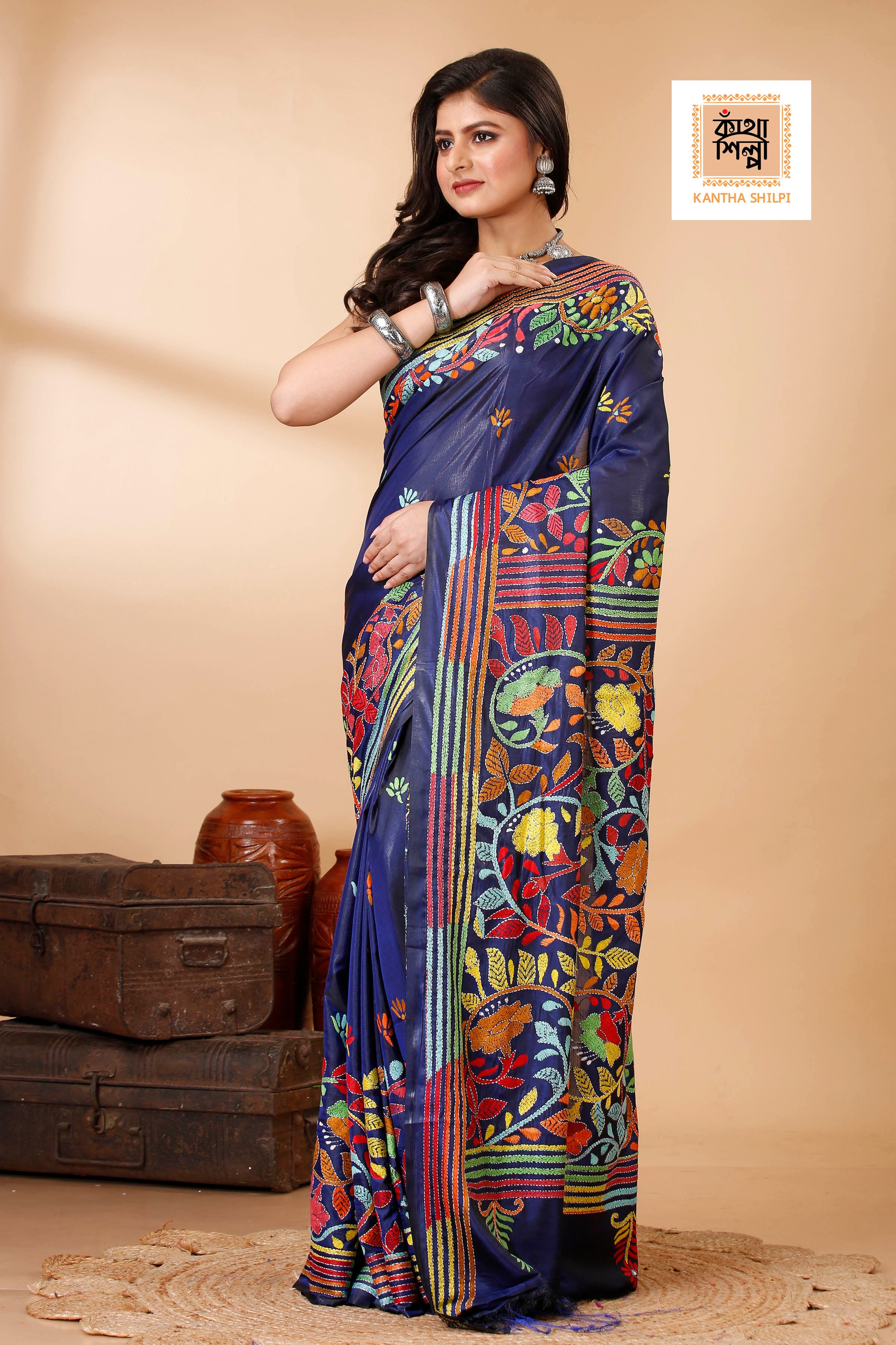 Bangalore Silk Kantha Stitch Saree SN202522496