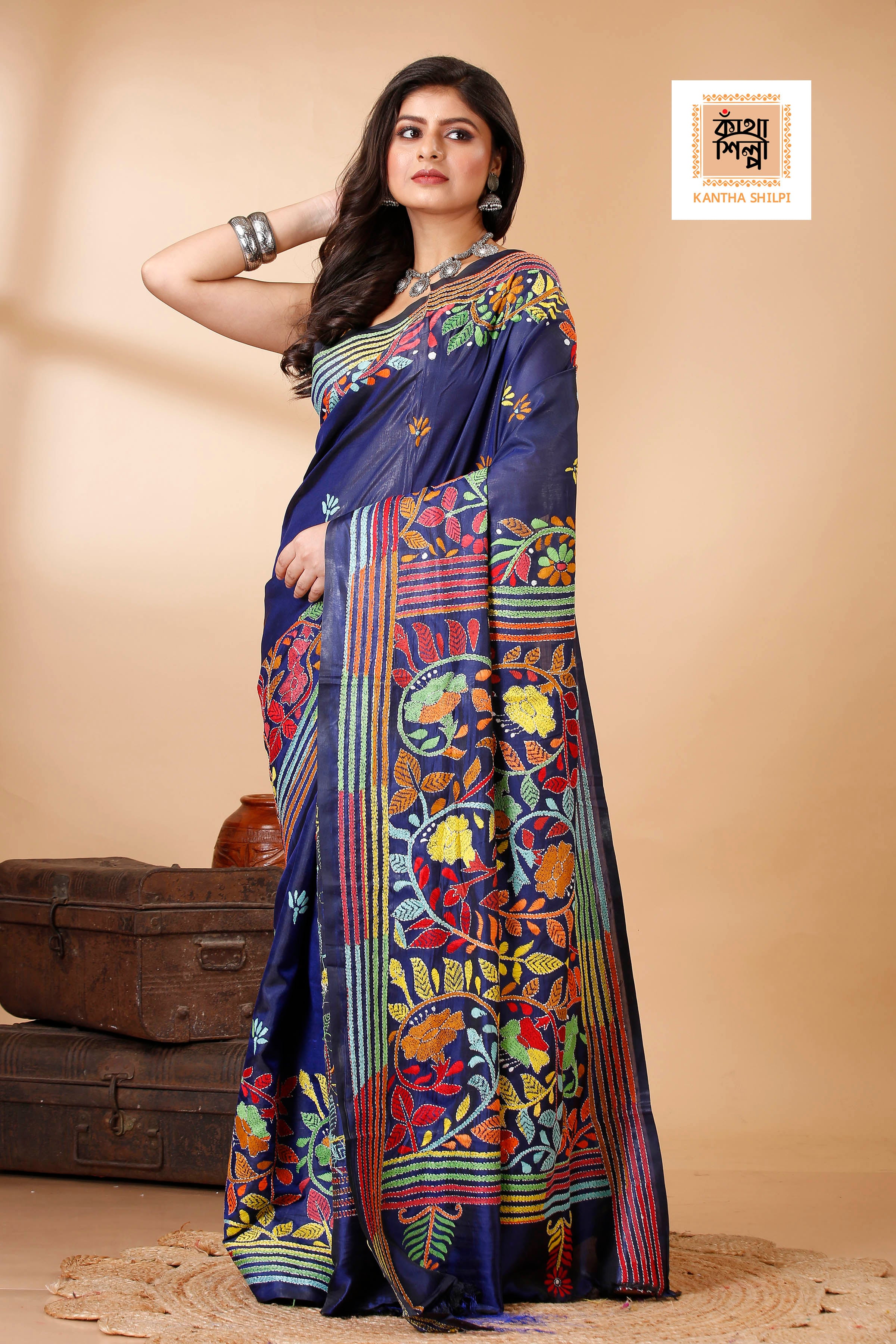 Bangalore Silk Kantha Stitch Saree SN202522496