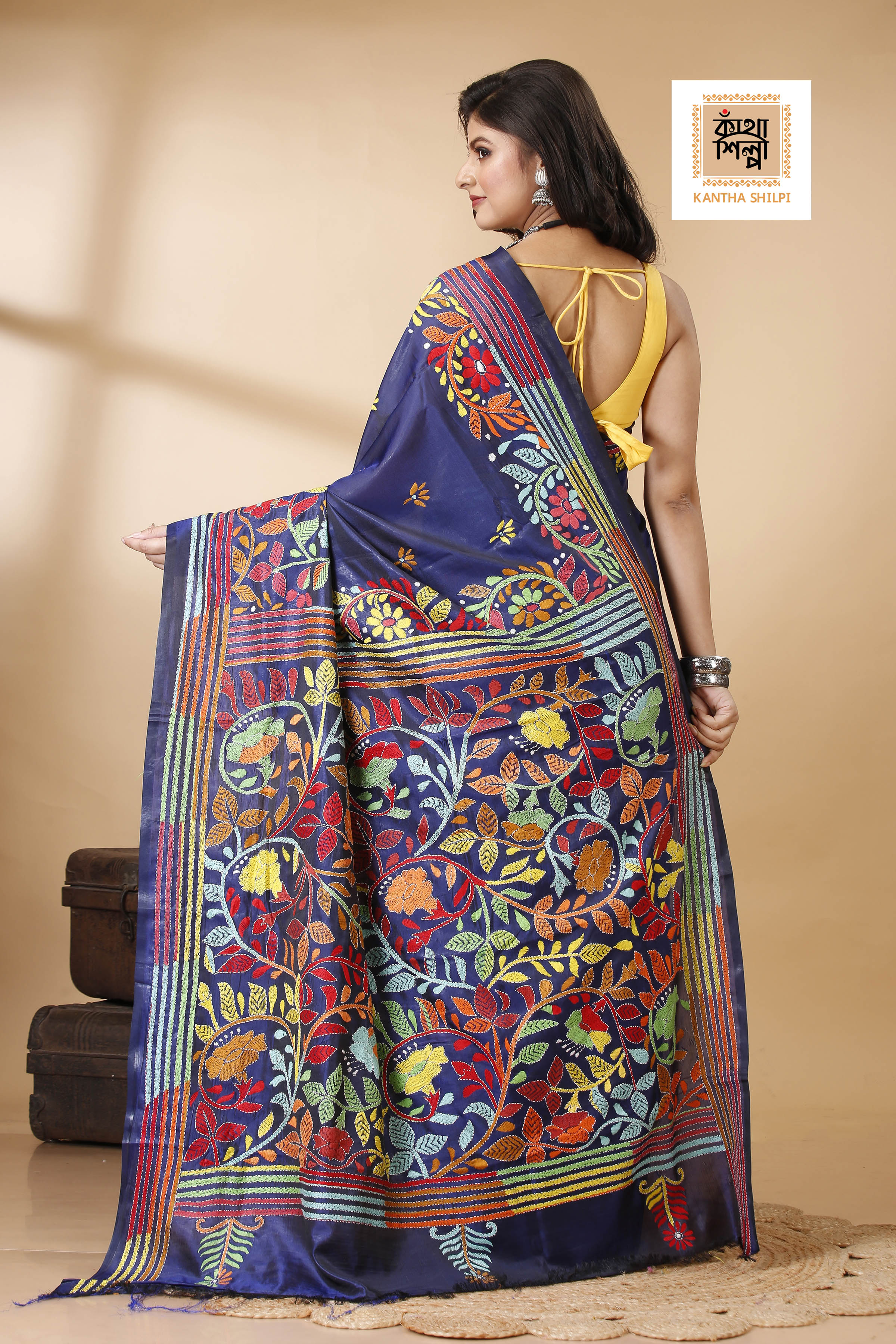 Bangalore Silk Kantha Stitch Saree SN202522496