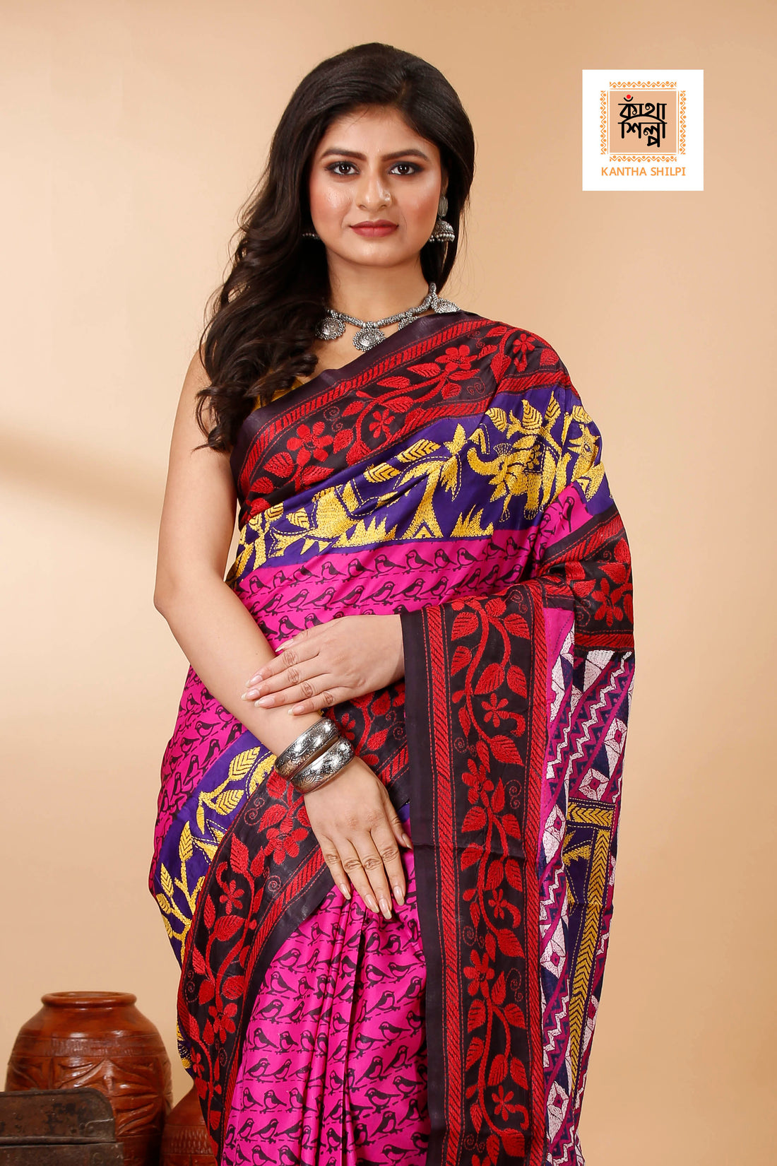 Pure Bangalore Silk Kantha Stitch Saree SN202522545