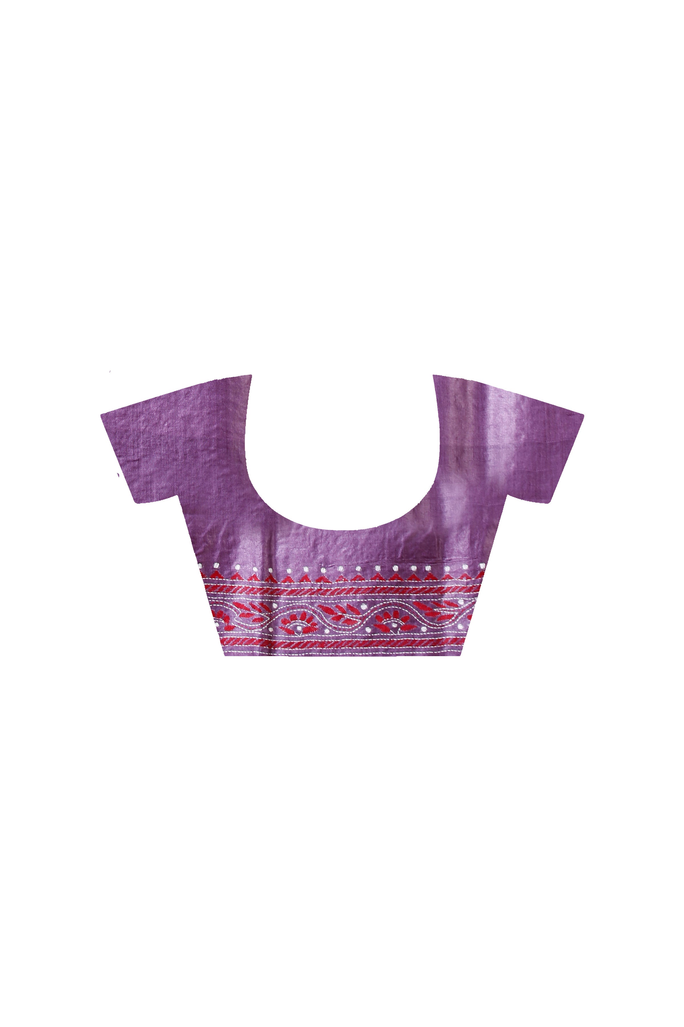 Magenta Color Dye Tussar Tricolor Thread Work Floral Motif Kantha Stitch Saree