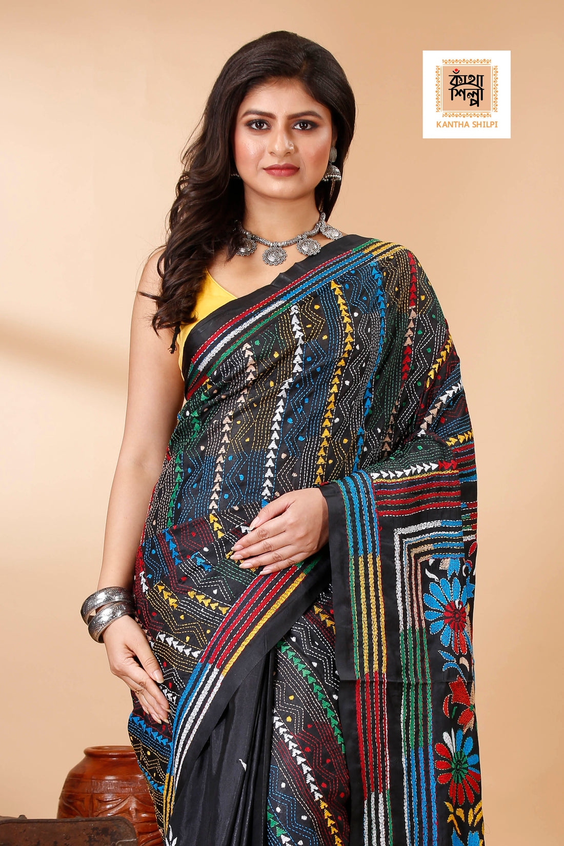 Bangalore Silk Kantha Stitch Saree SN202522570