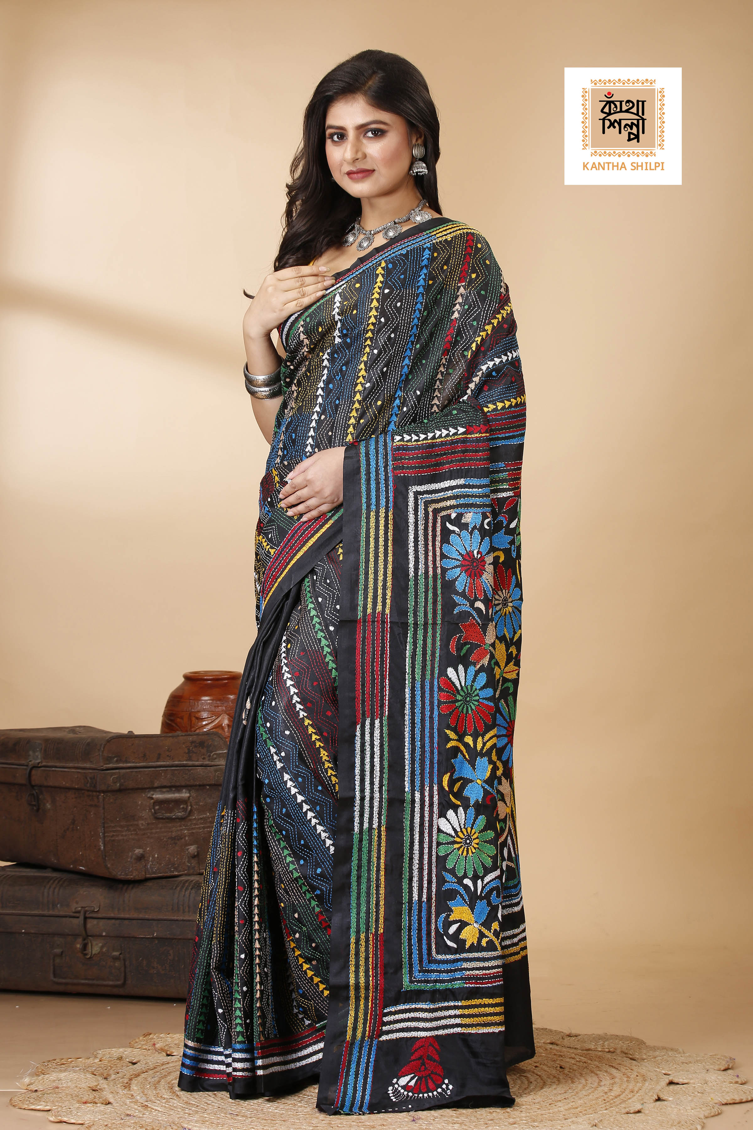 Bangalore Silk Kantha Stitch Saree SN202522570
