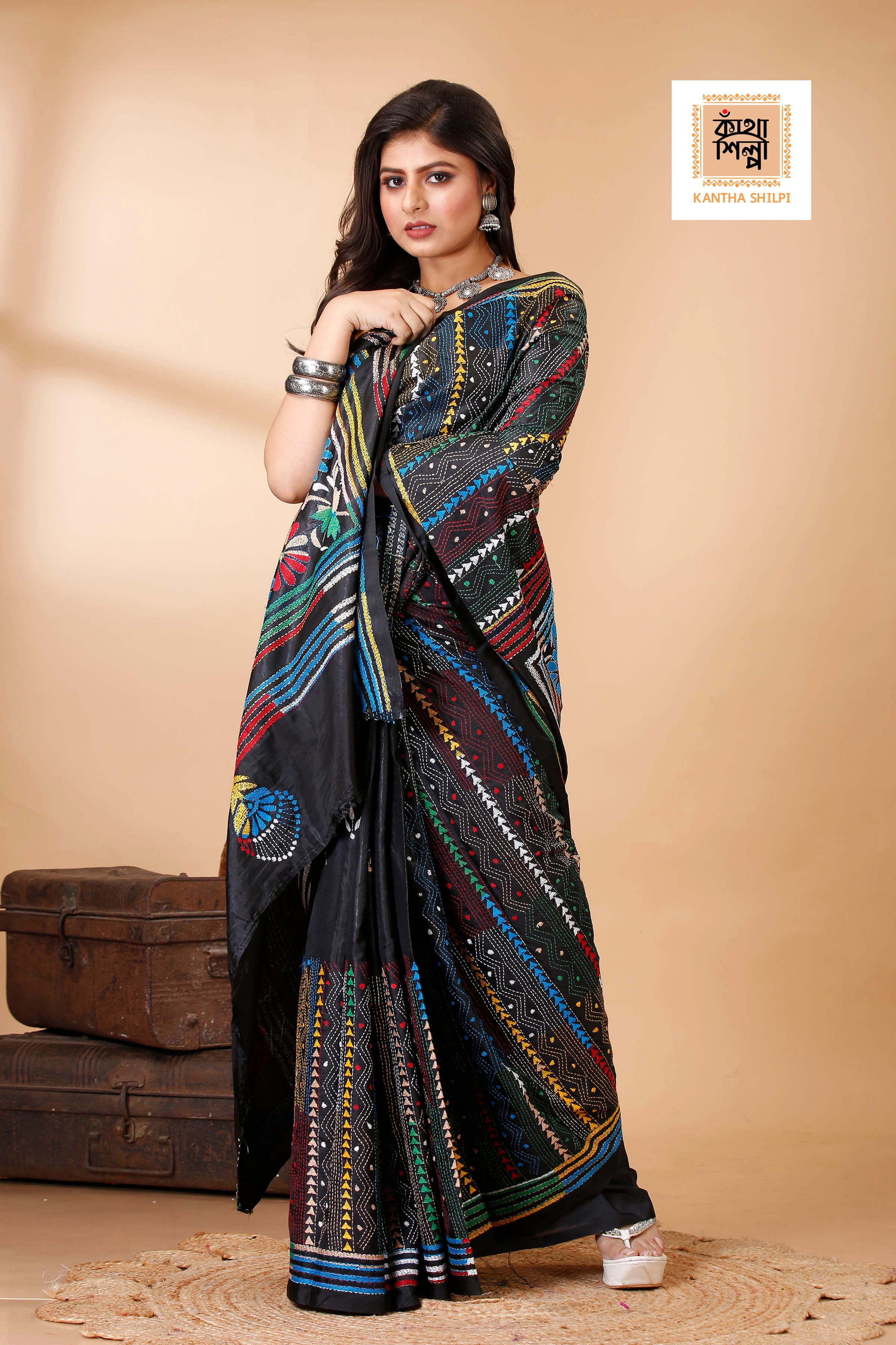 Bangalore Silk Kantha Stitch Saree SN202522570