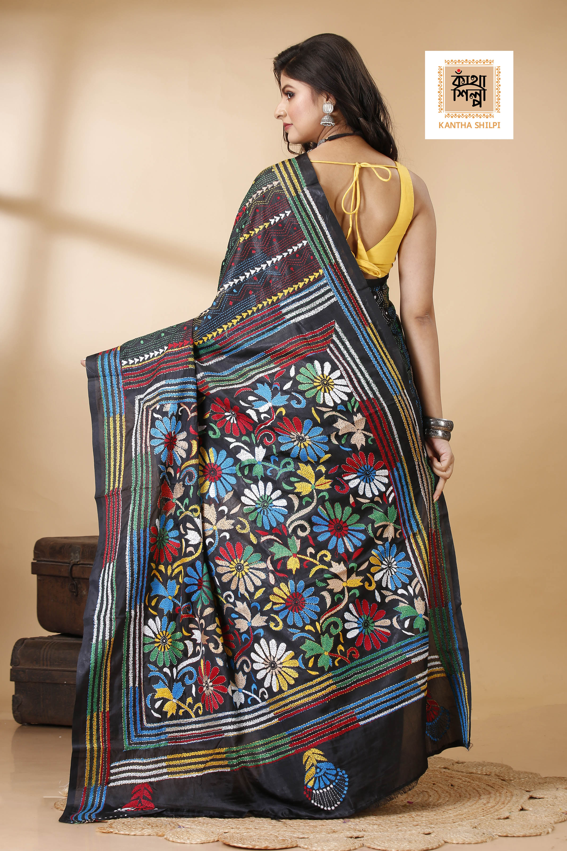 Bangalore Silk Kantha Stitch Saree SN202522570