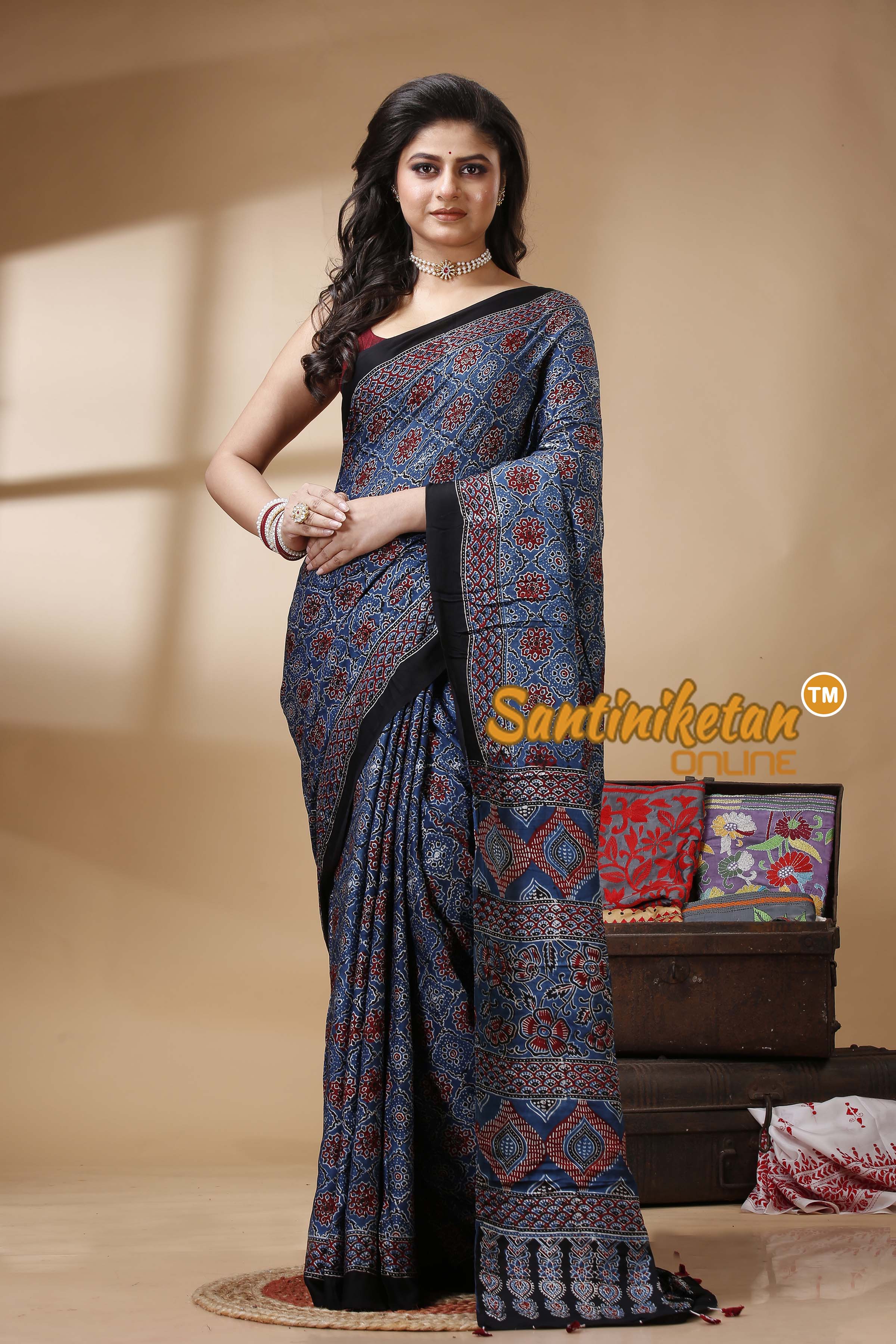 Ajrakh Hand Block On Modal Silk SN202522601