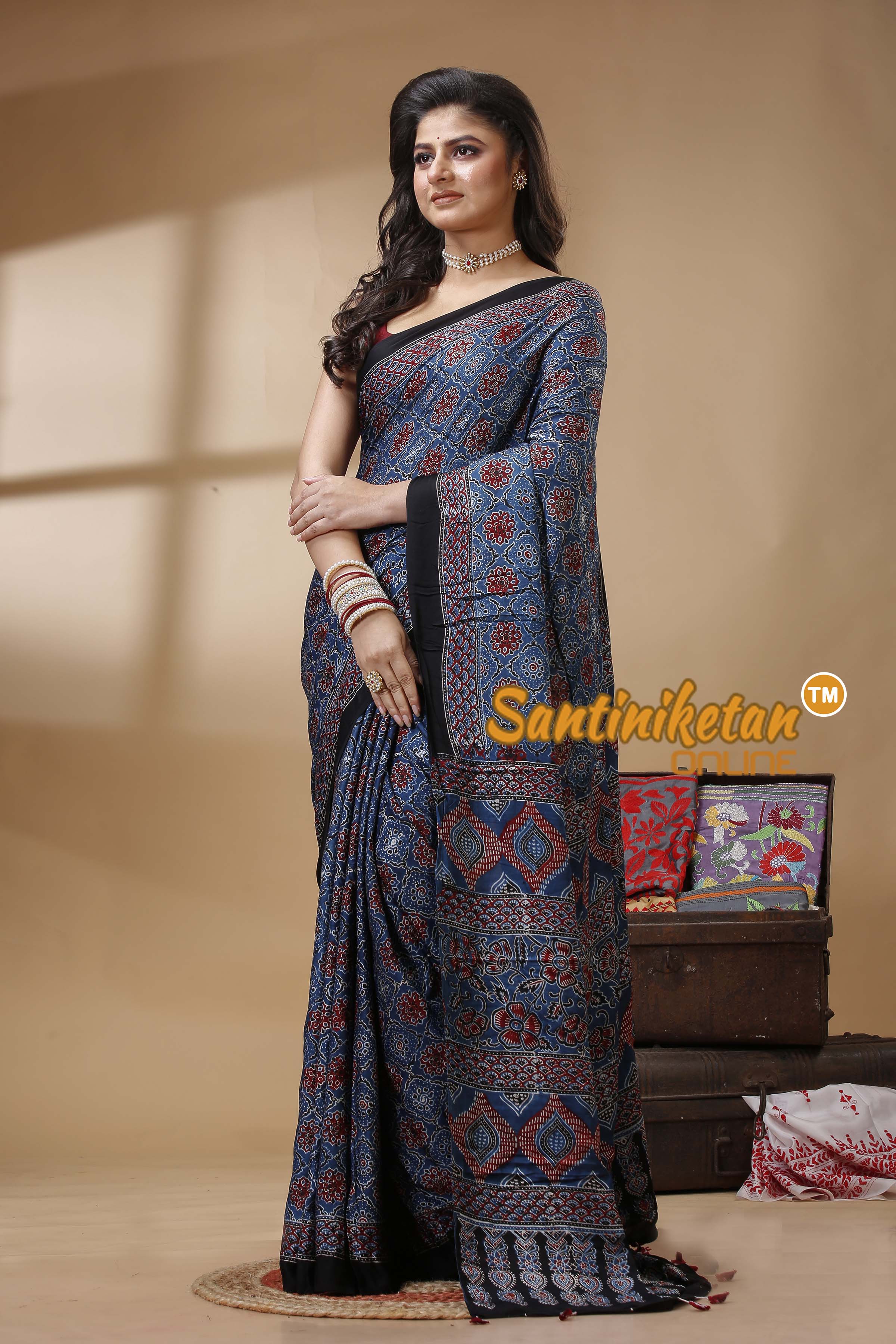 Ajrakh Hand Block On Modal Silk SN202522601