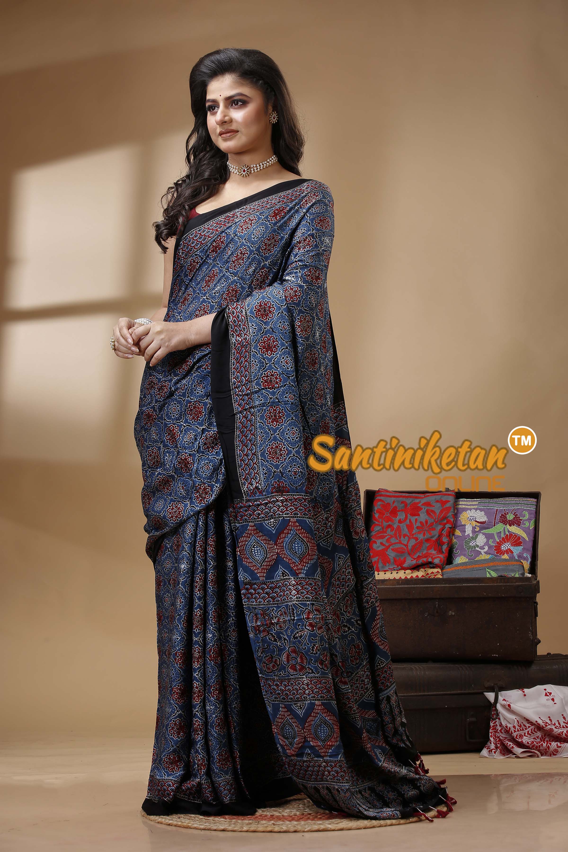 Ajrakh Hand Block On Modal Silk SN202522601