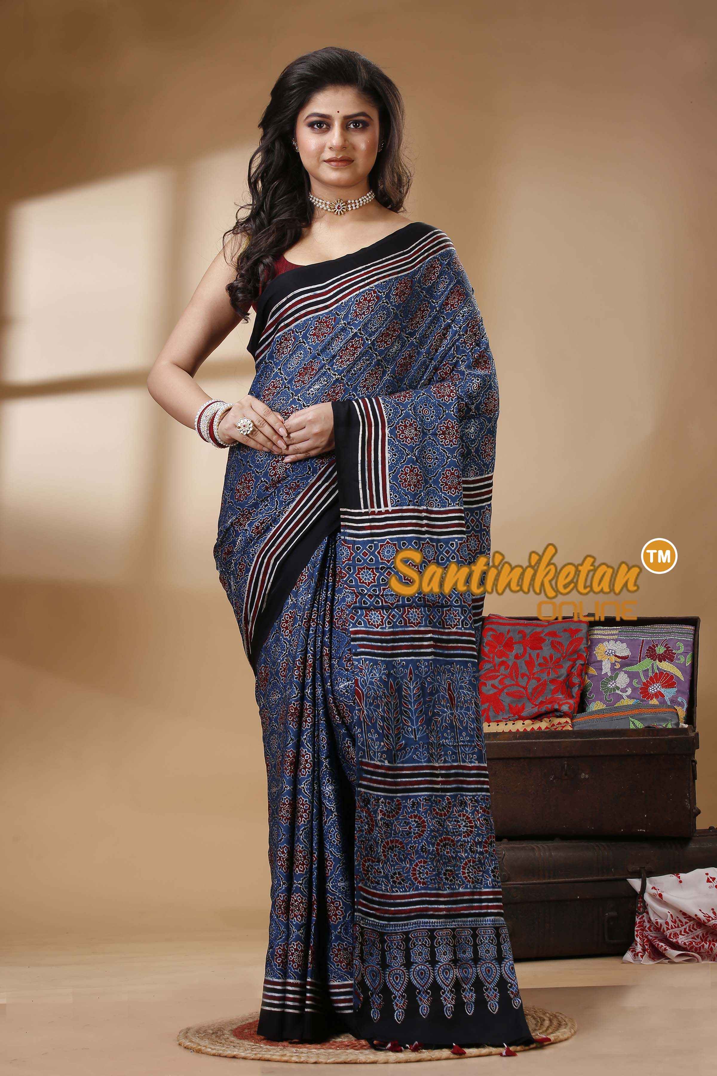 Ajrakh Hand Block On Modal Silk SN202522643
