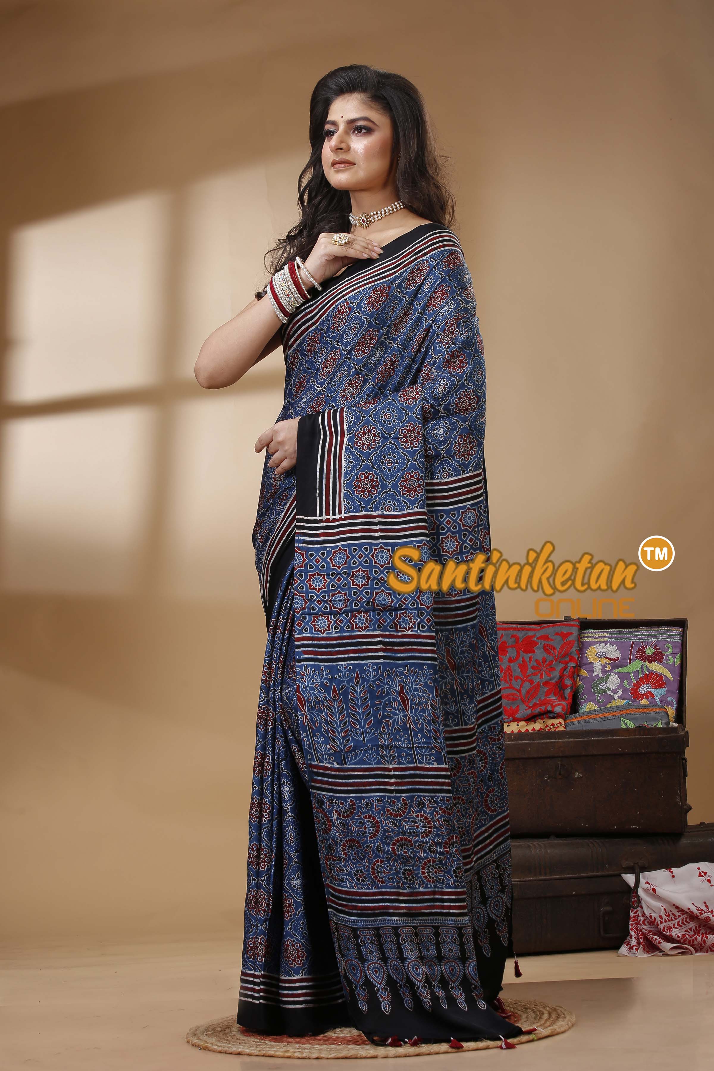 Ajrakh Hand Block On Modal Silk SN202522643