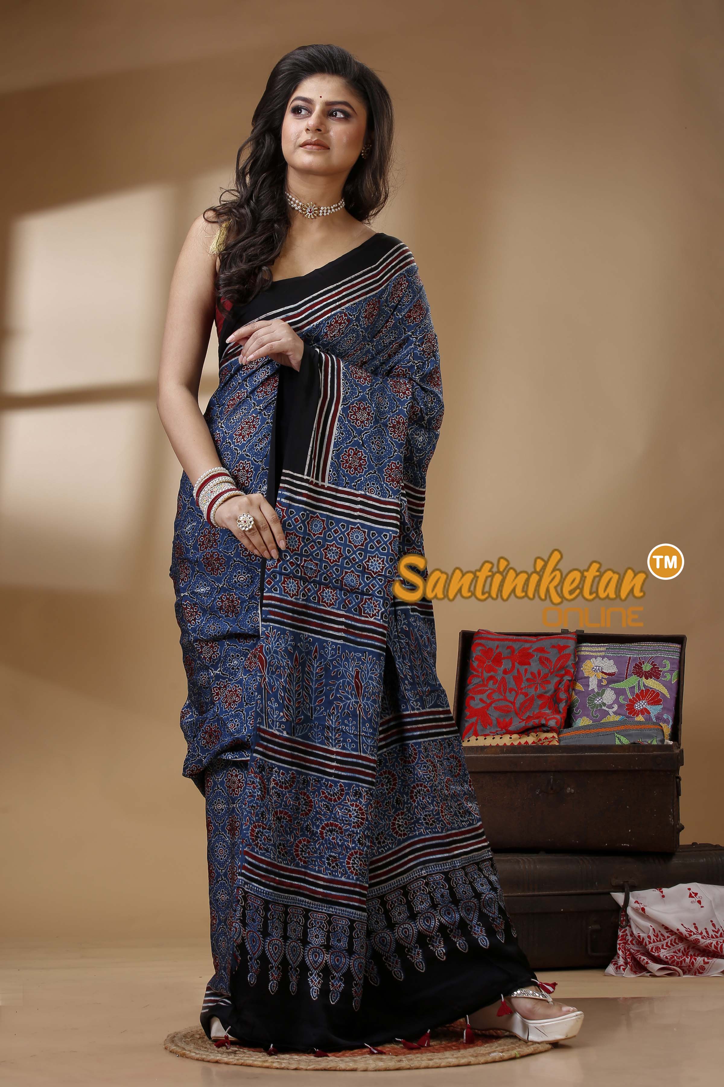 Ajrakh Hand Block On Modal Silk SN202522643