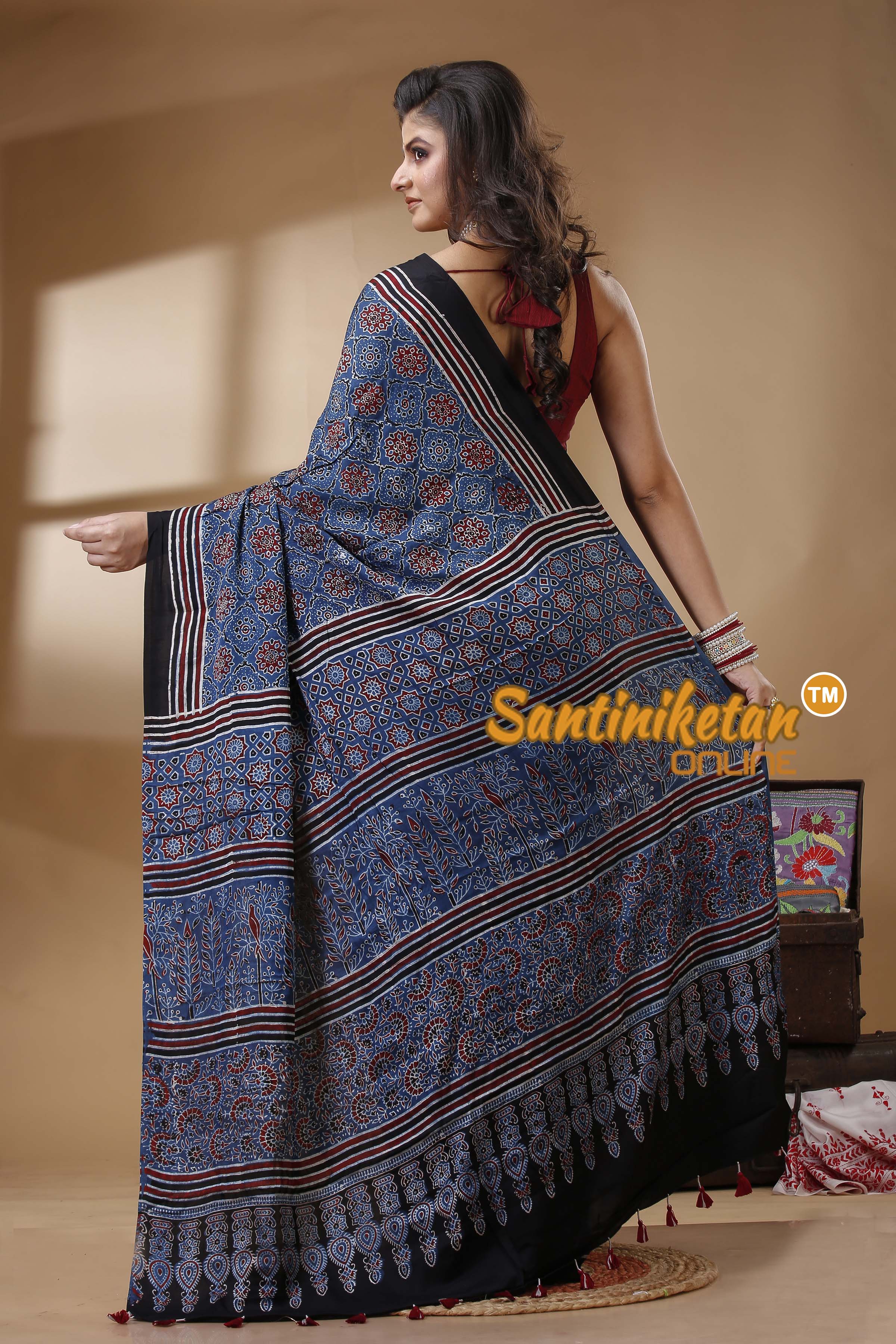 Ajrakh Hand Block On Modal Silk SN202522643