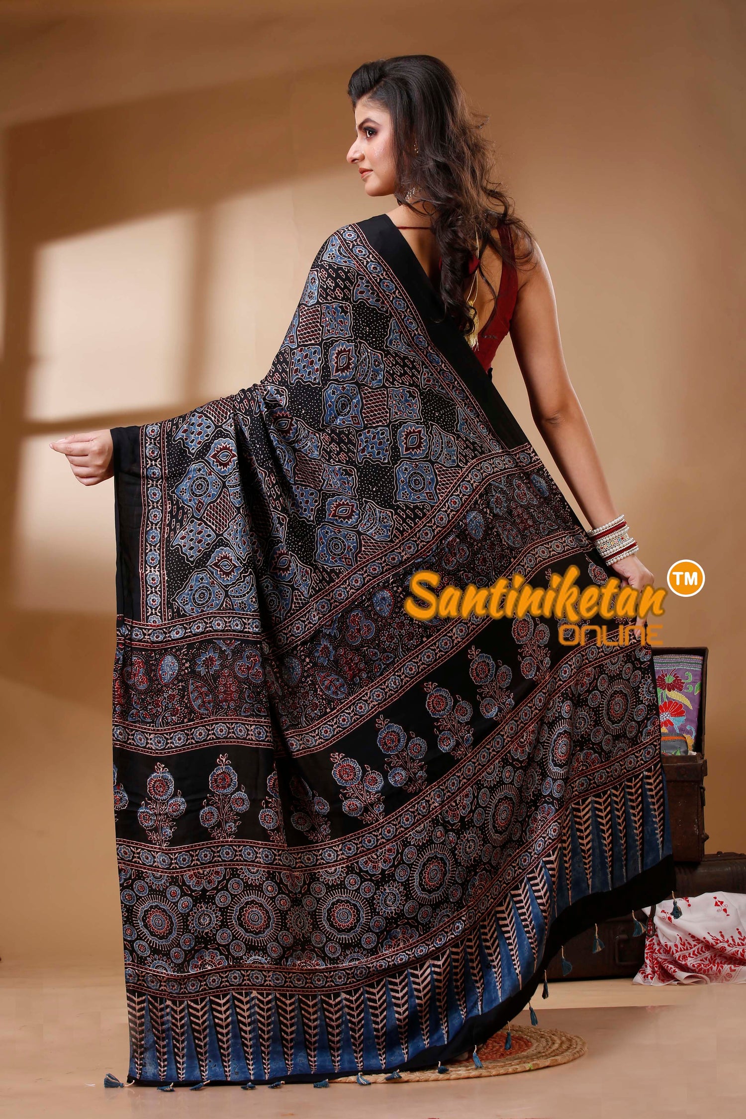 Ajrakh Hand Block On Modal Silk SN202522649